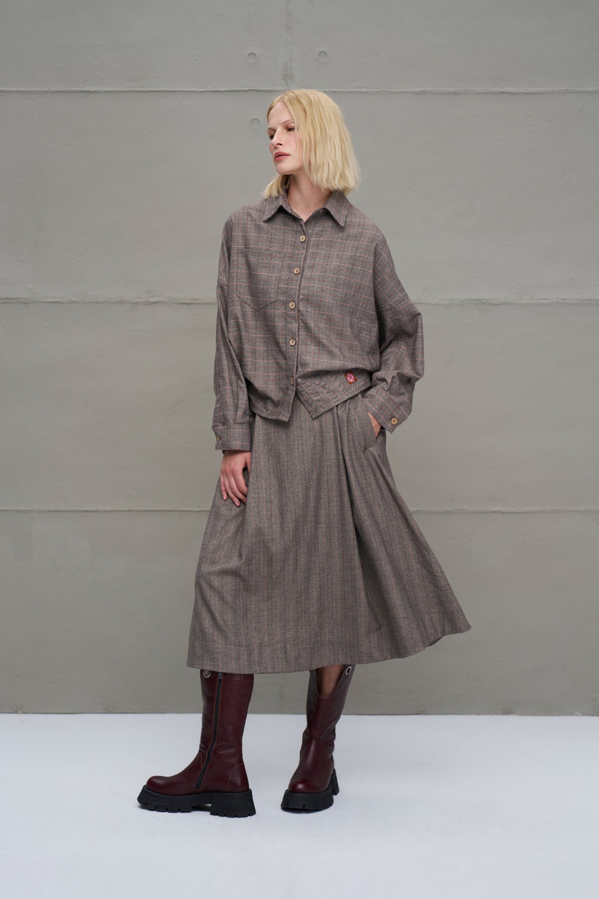 Mink Pleated Midi A-line Skirt 18254