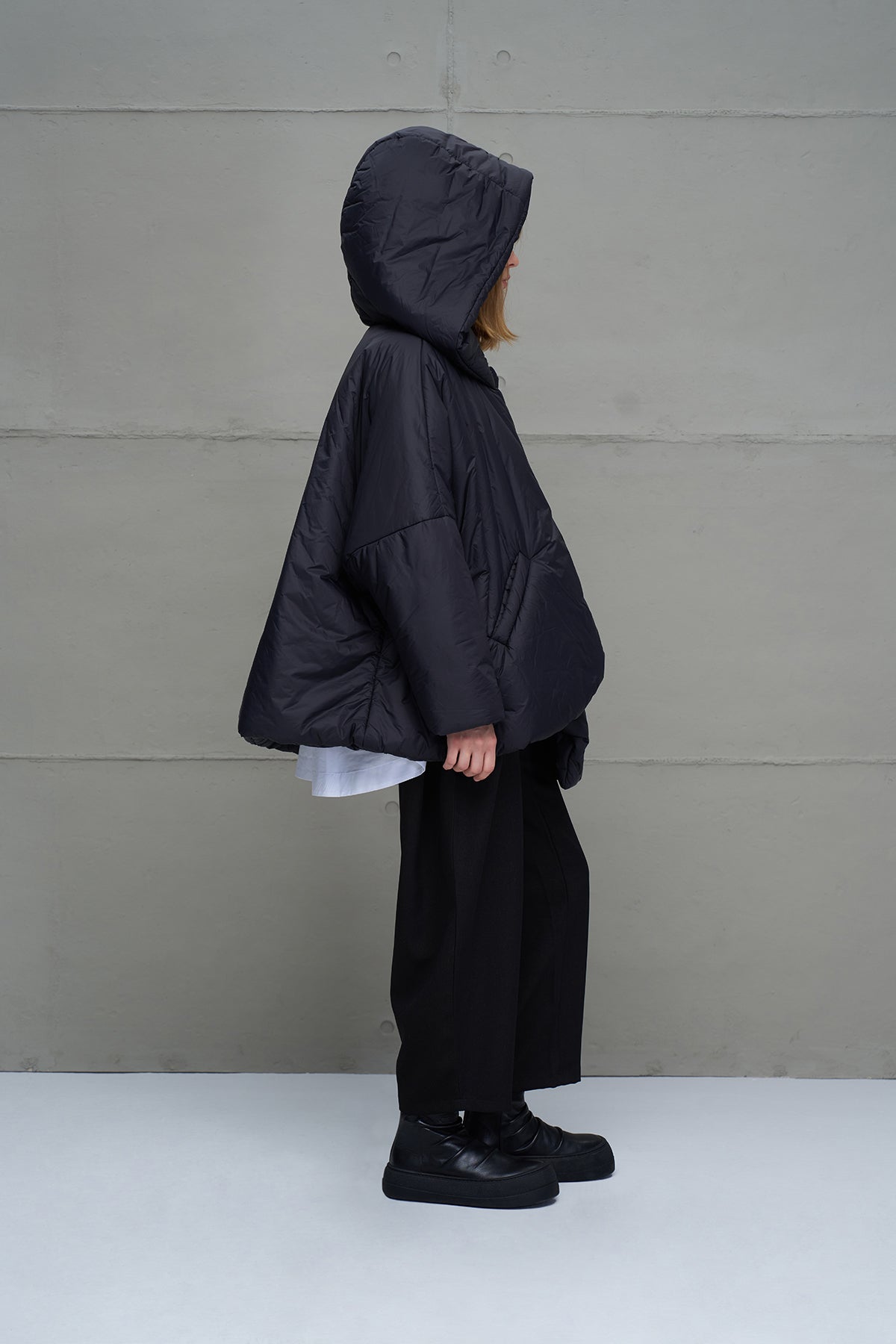 Black Asymmetric Oversize Puffer Coat 18256