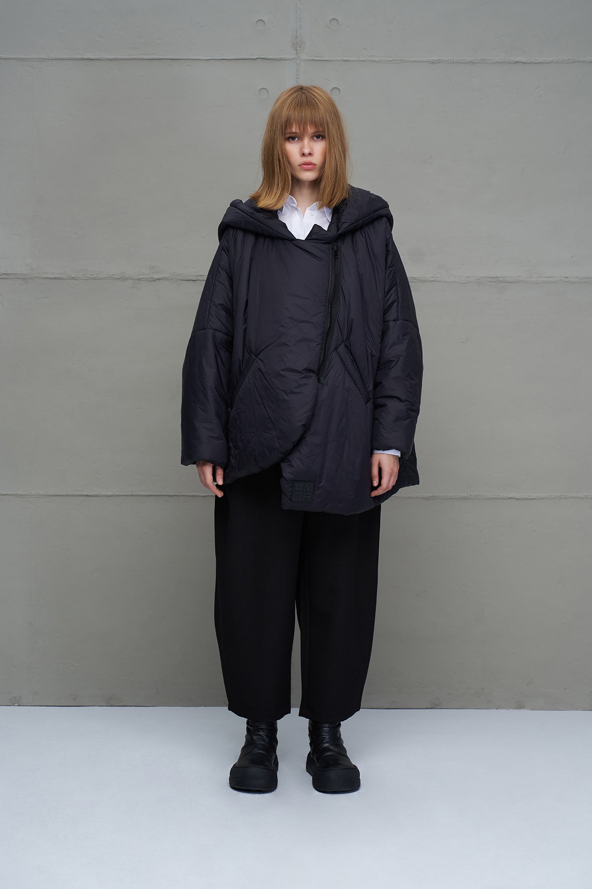 Black Asymmetric Oversize Puffer Coat 18256