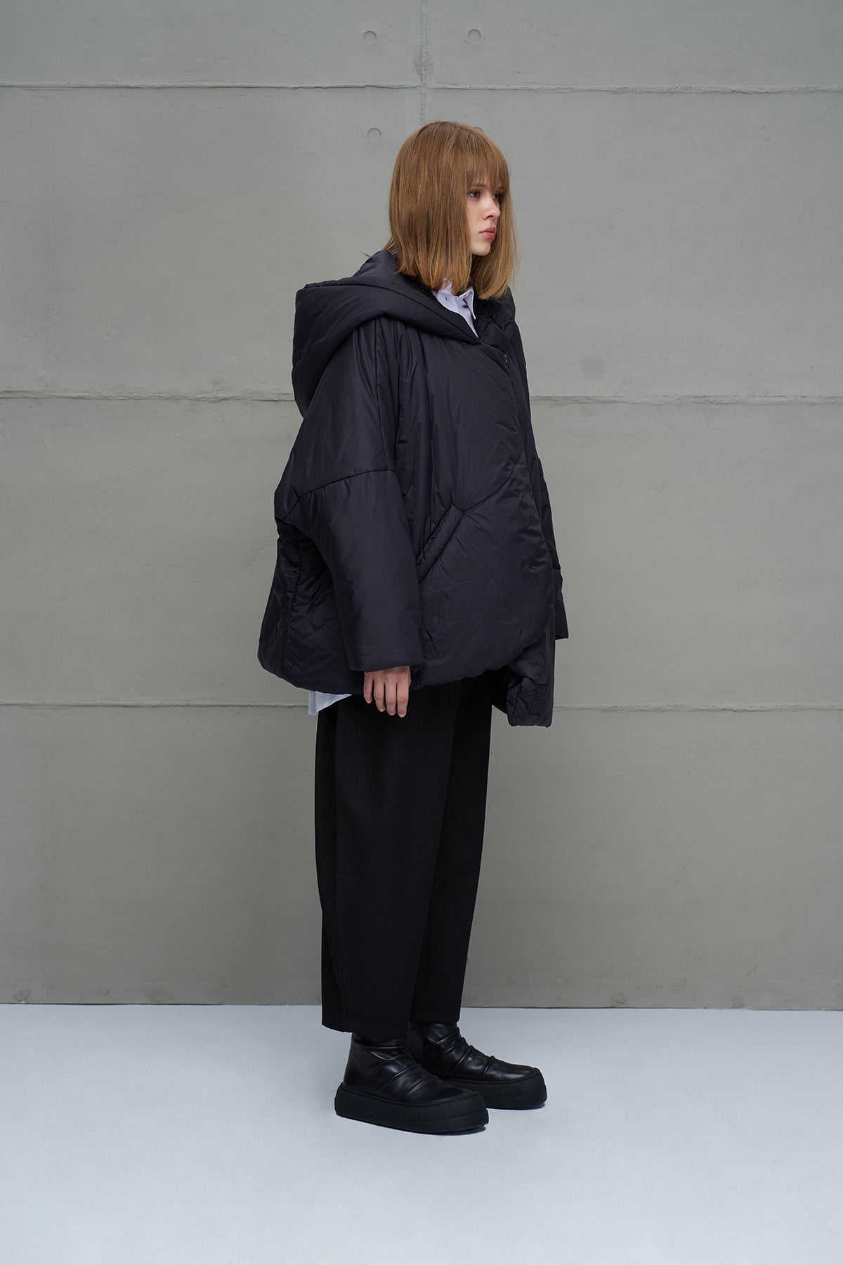 Black Asymmetric Oversize Puffer Coat 18256