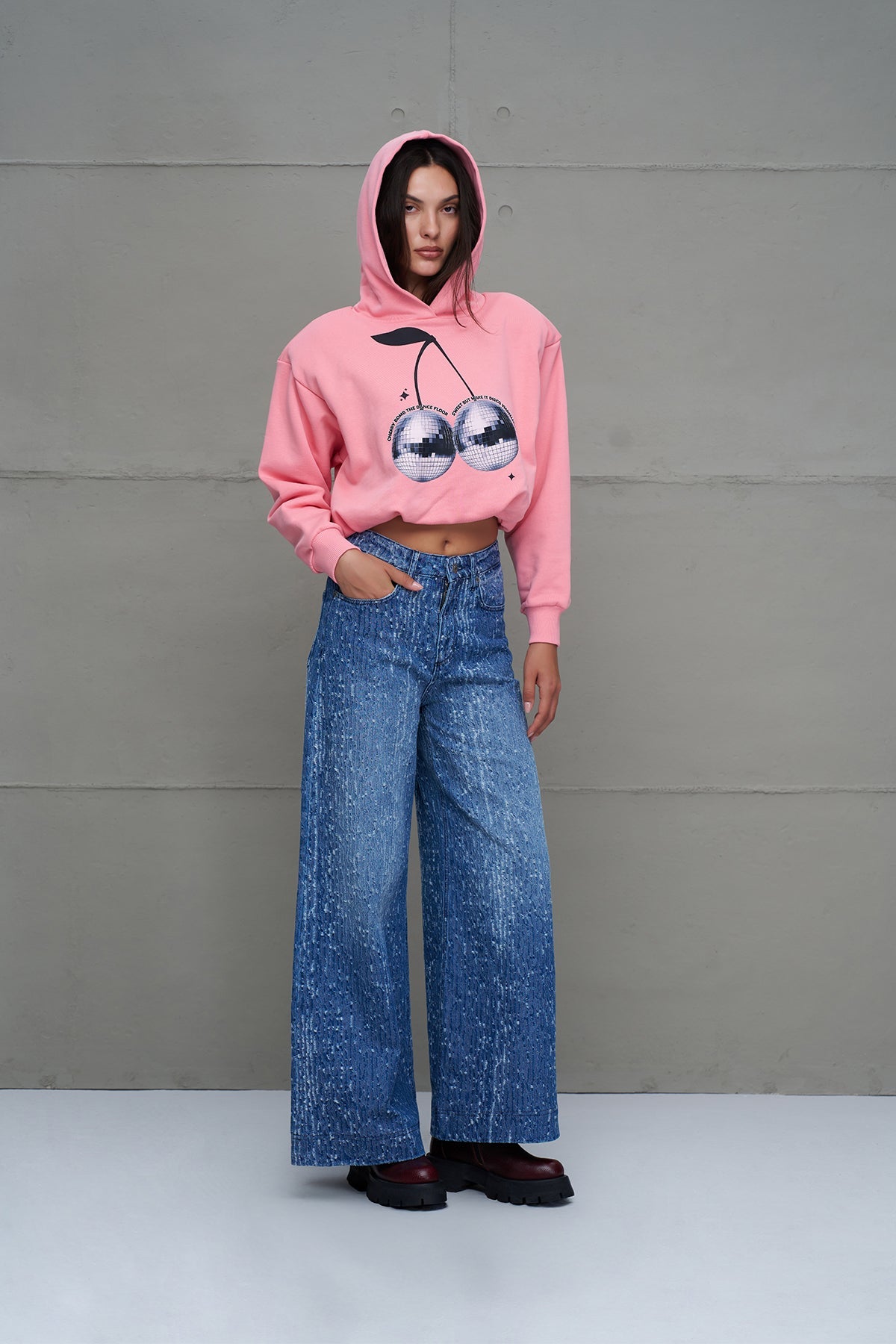 Pink Crop Hooded Sweatshirt 18259