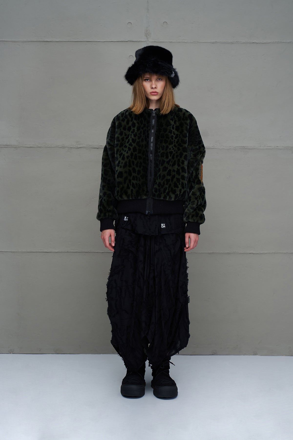 Green Black Leopard Print Oversize Pilot Jacket 18260