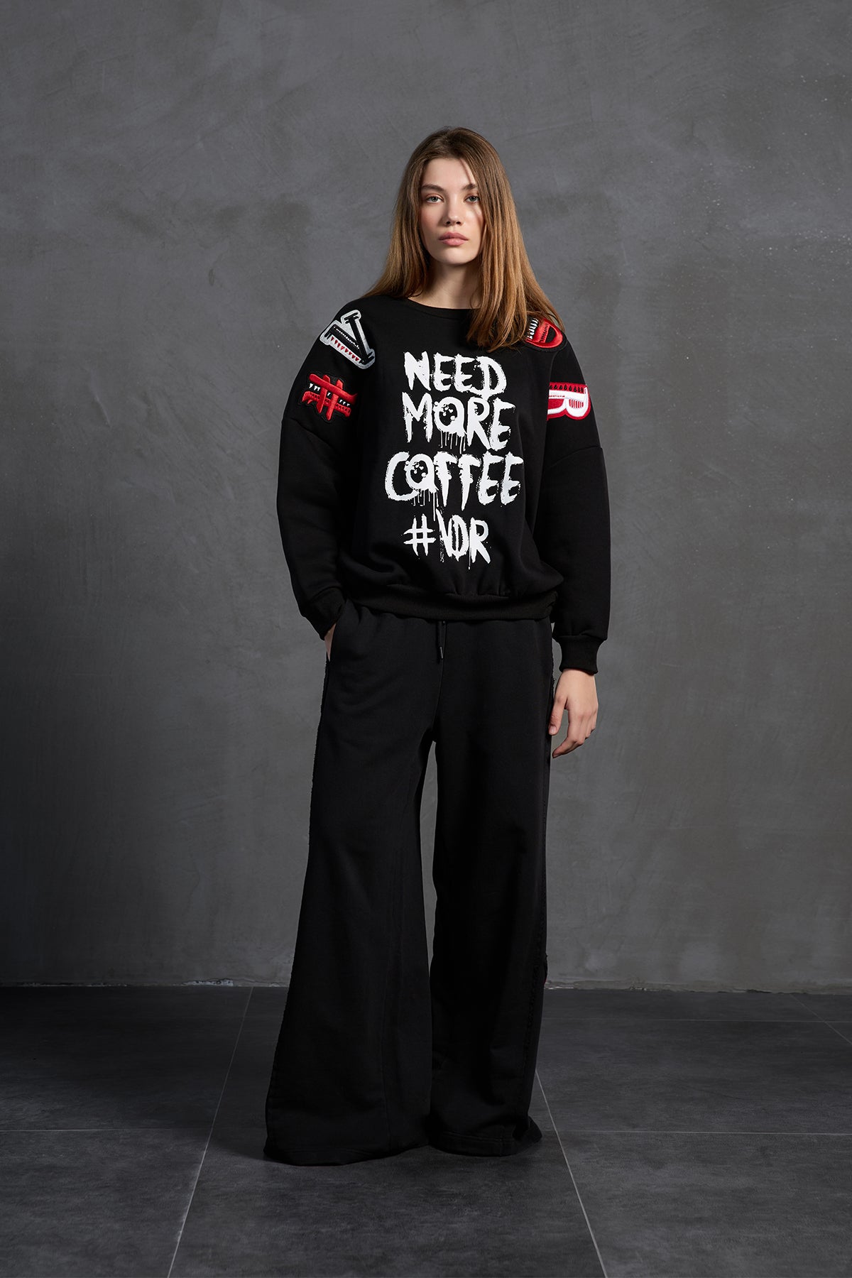 Black Slogan Oversize Sweatshirt 18262