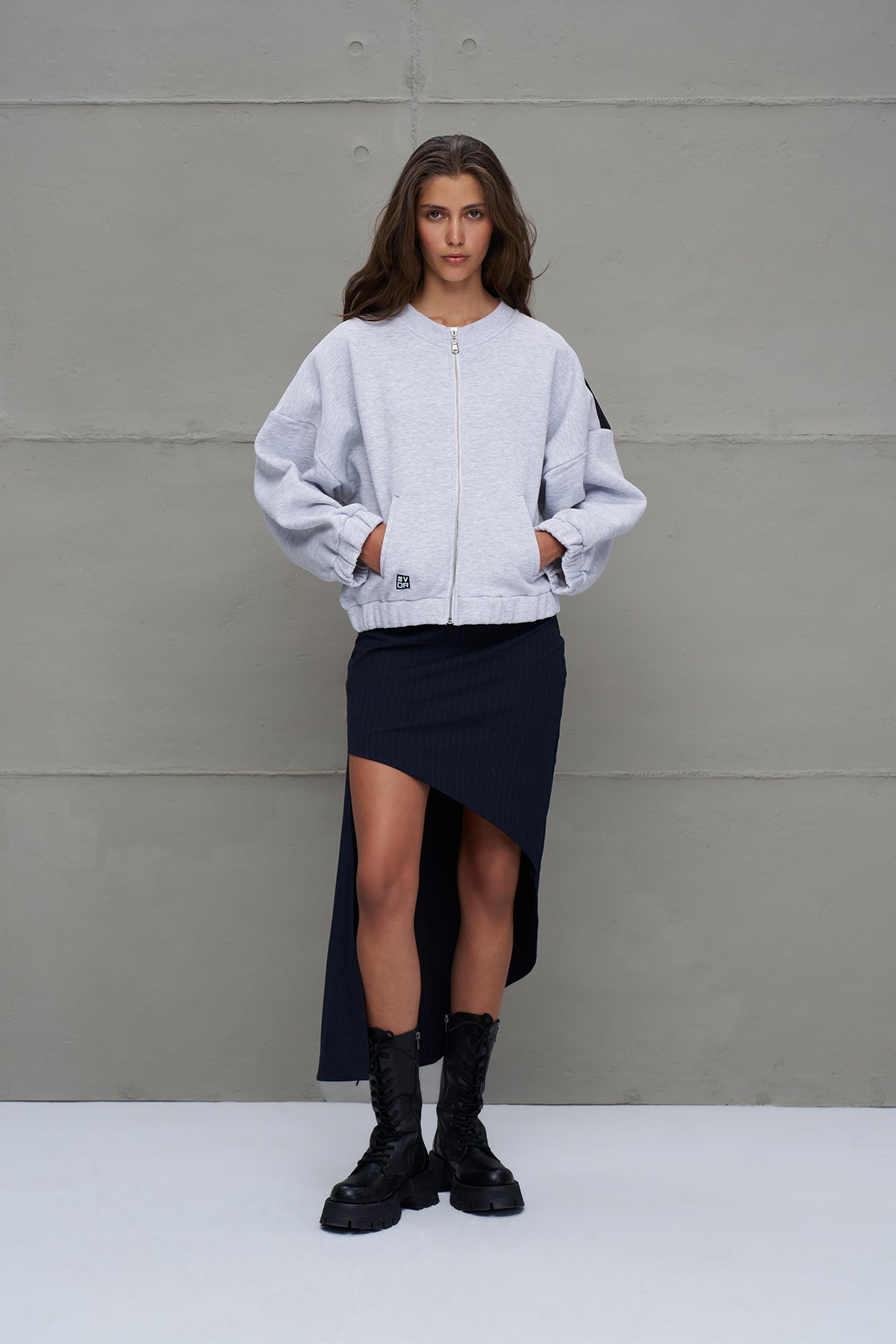 Grey Melange Balloon Sleeve Oversize Sweatshirt 18264