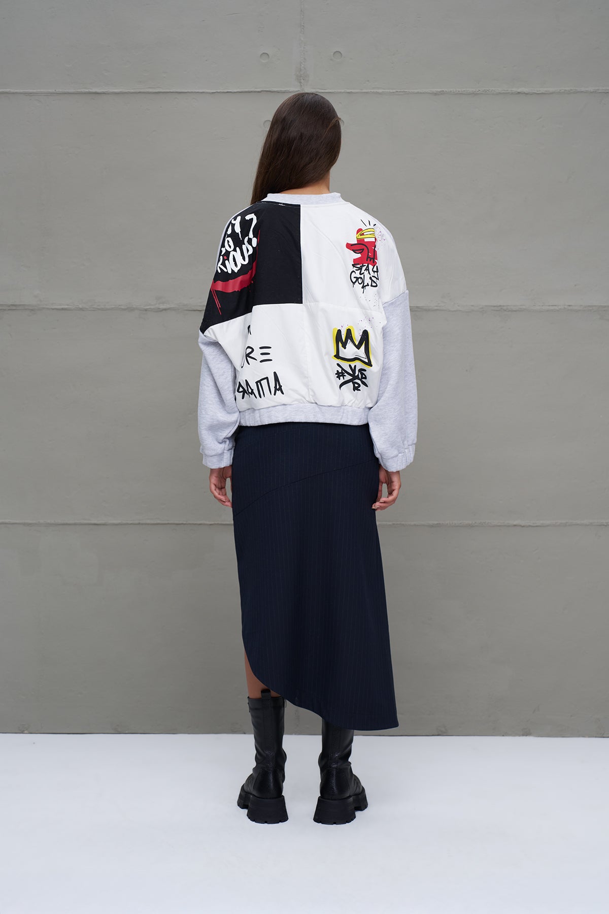 Grey Melange Balloon Sleeve Oversize Sweatshirt 18264