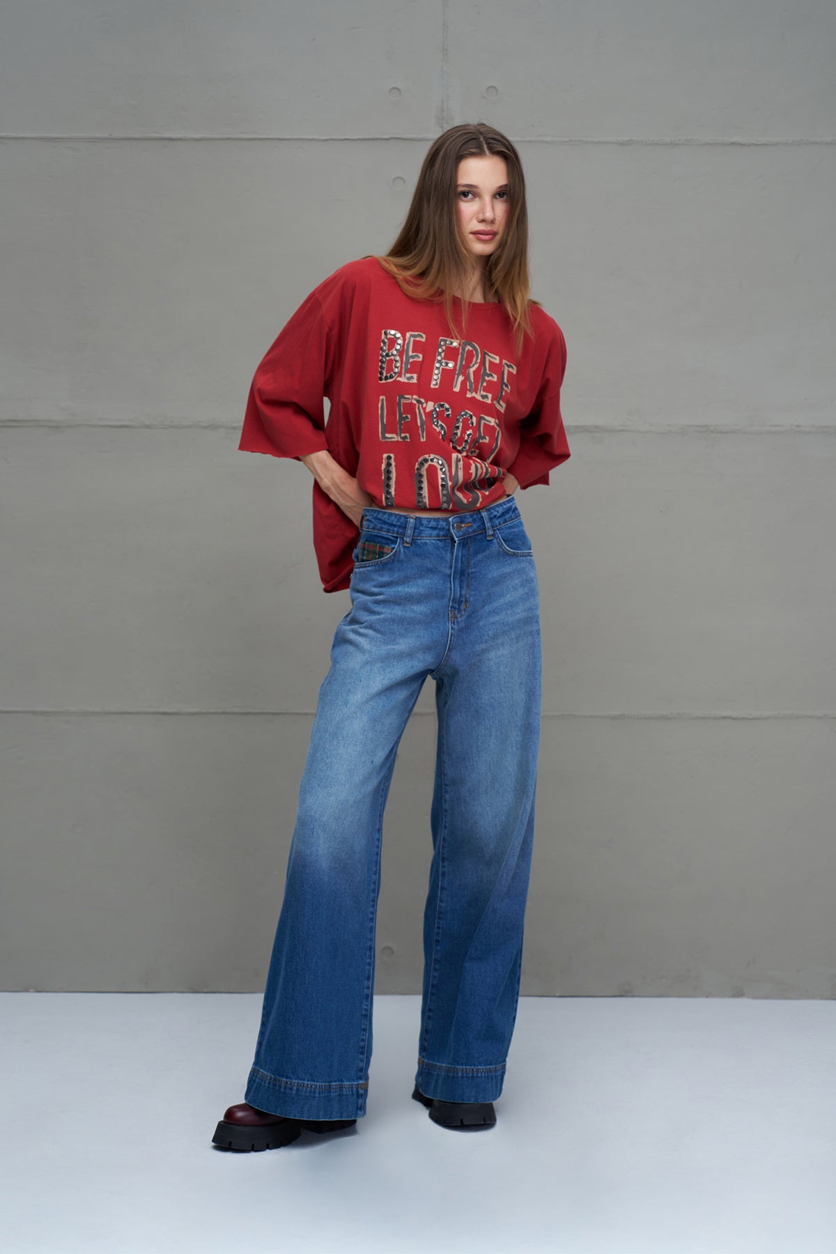 Blue Checkered Detail Denim Trousers 18269