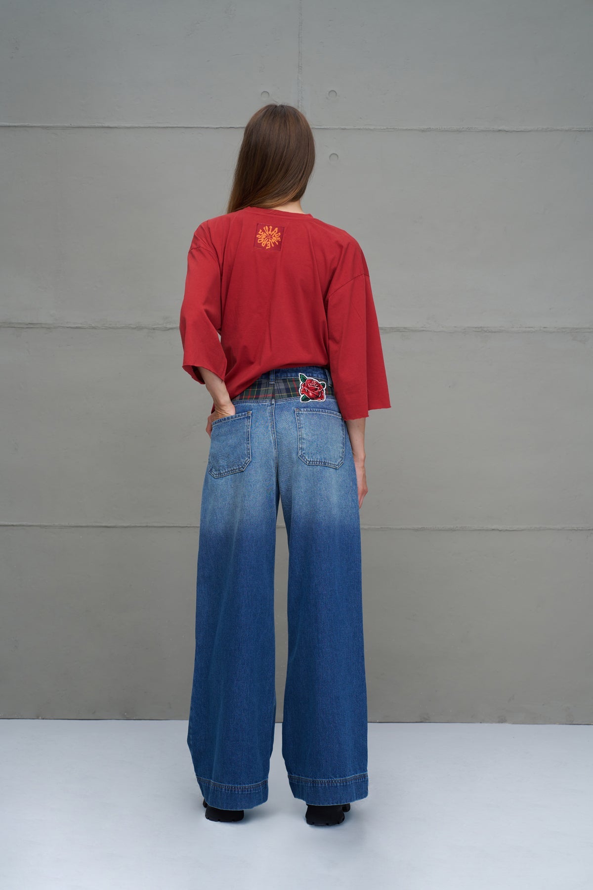 Blue Checkered Detail Denim Trousers 18269