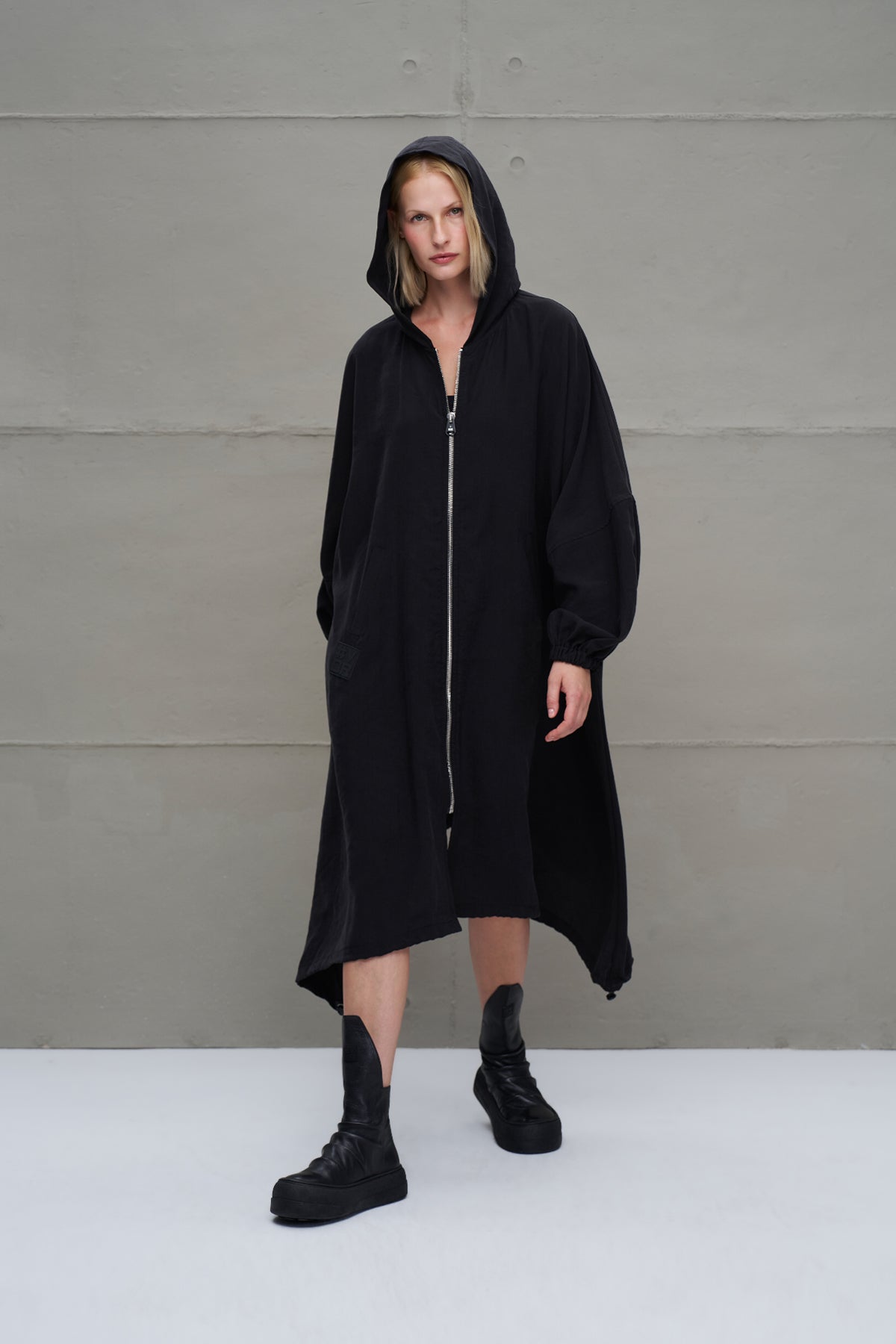 Black Hooded Asymmetric Oversize Long Dress 18274
