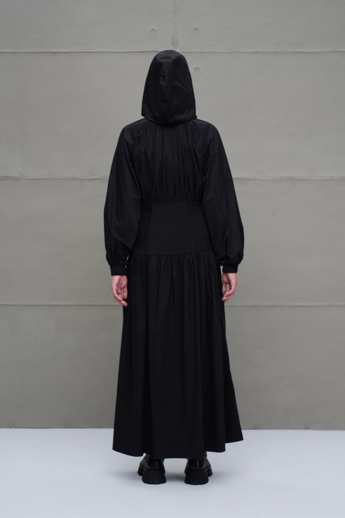 Black Zippered Drawstring Waist Dress 18277