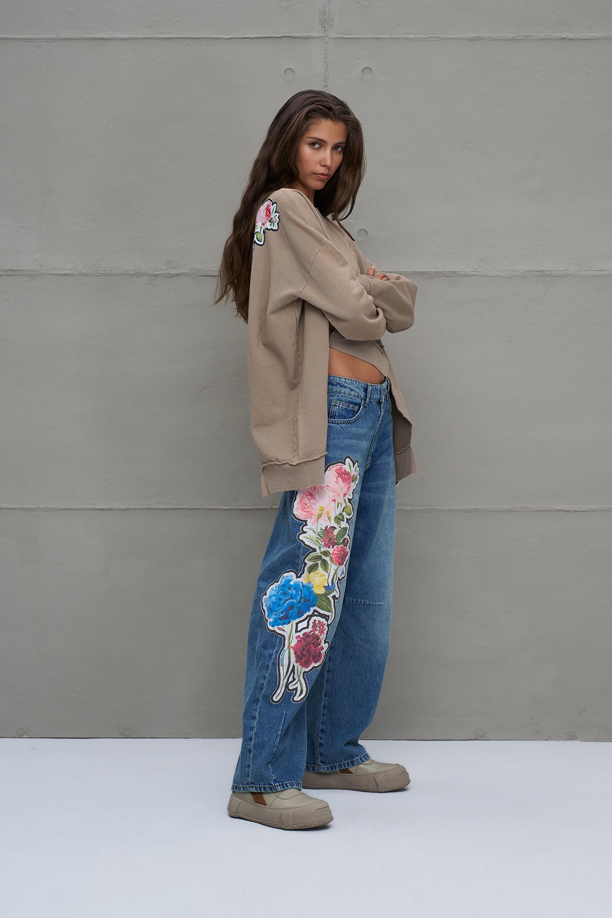 Blue Printed Denim Trousers 18284