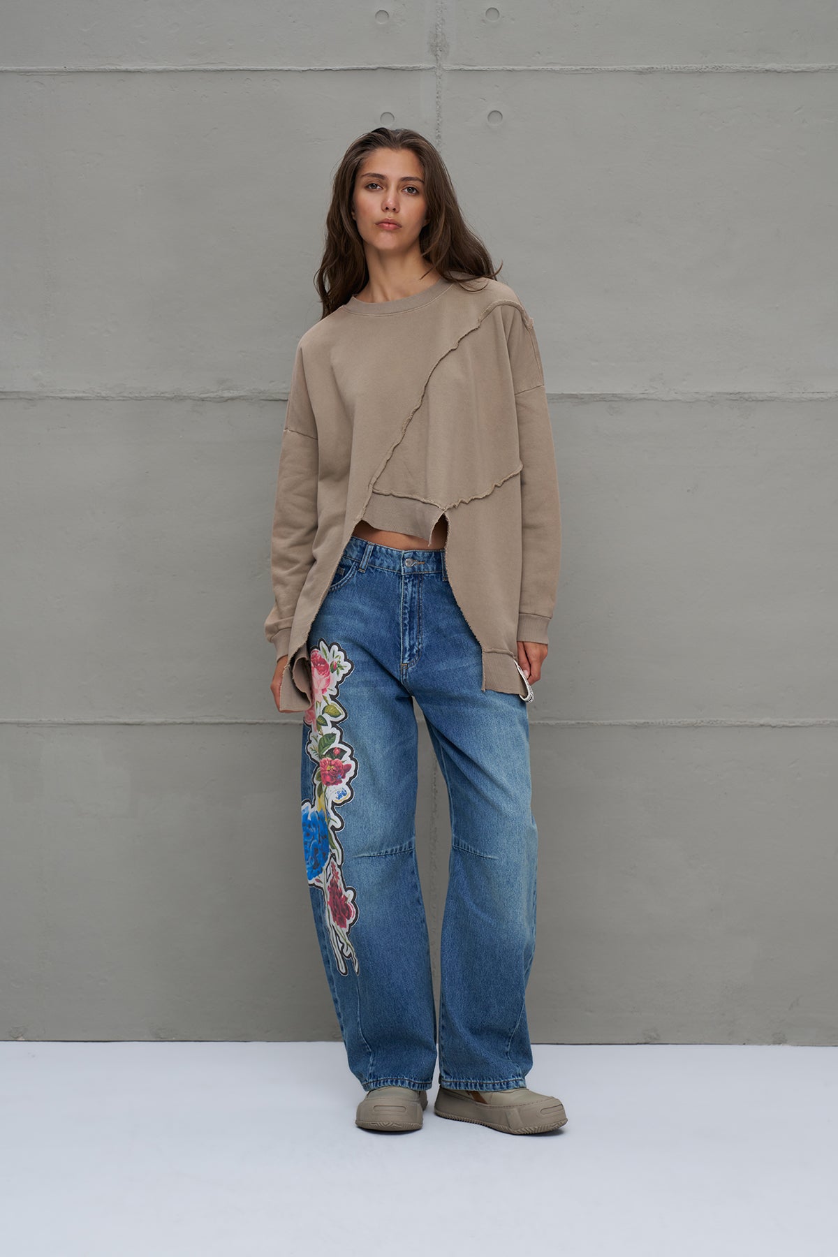 Blue Printed Denim Trousers 18284