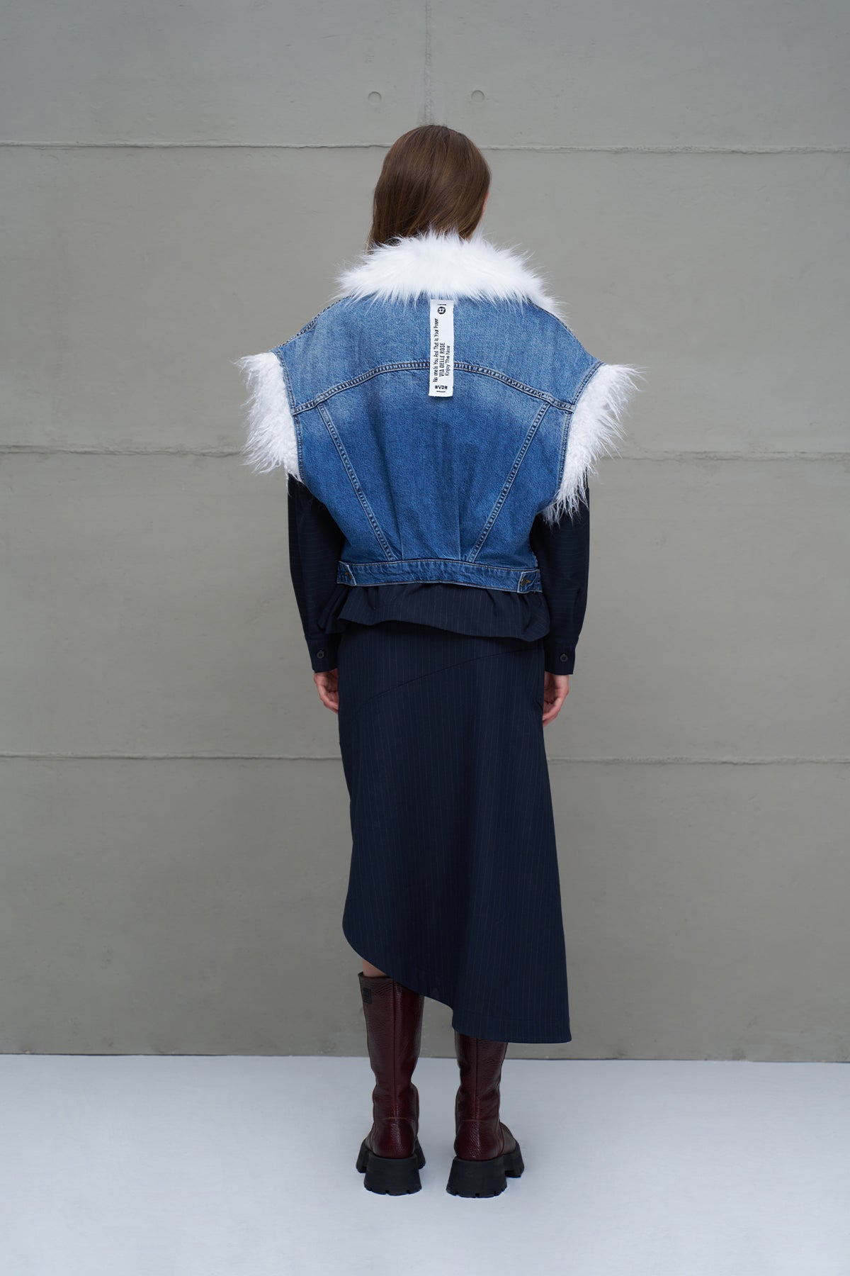 Blue Faux Fur Collar Denim Vest 18286