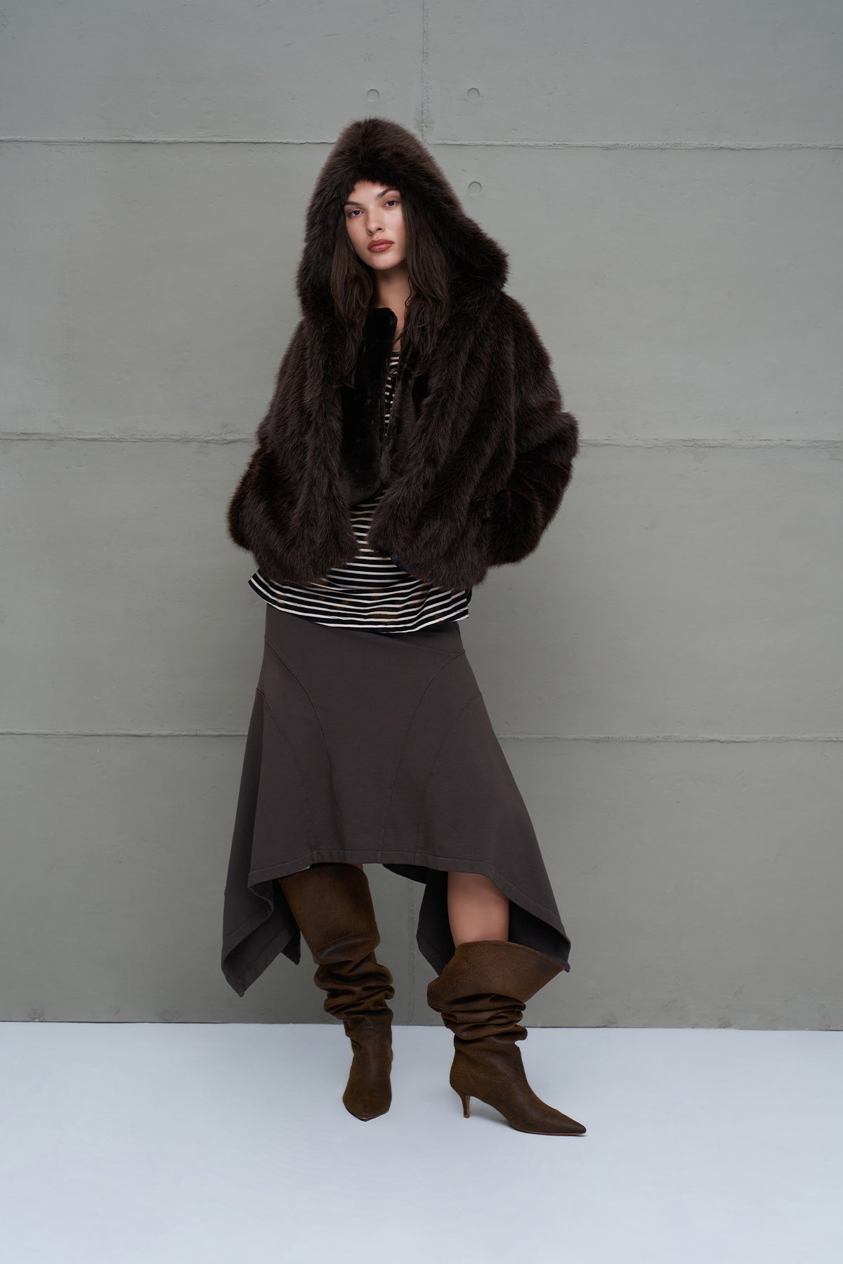 Brown Hooded Oversize Short Coat 18293