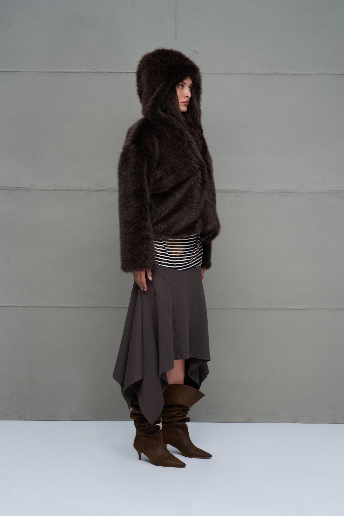 Brown Hooded Oversize Short Coat 18293