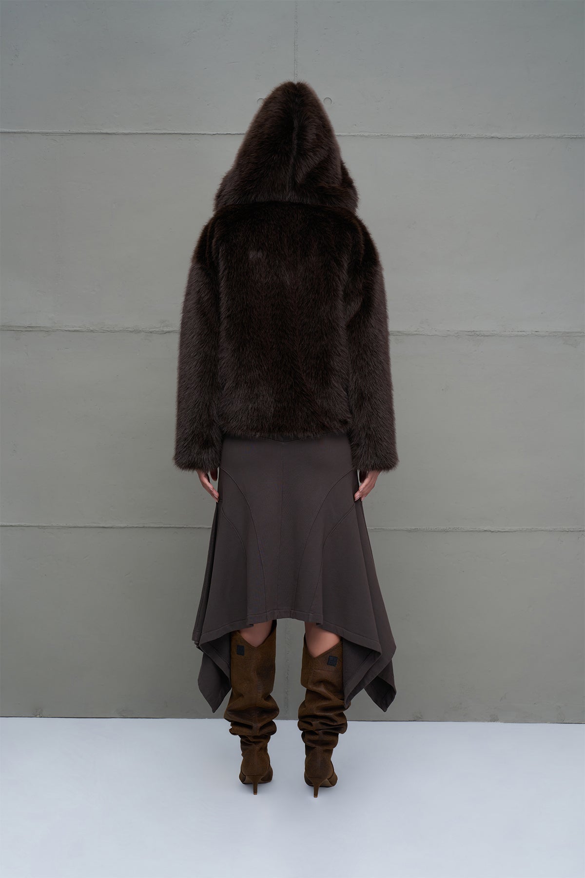 Brown Hooded Oversize Short Coat 18293