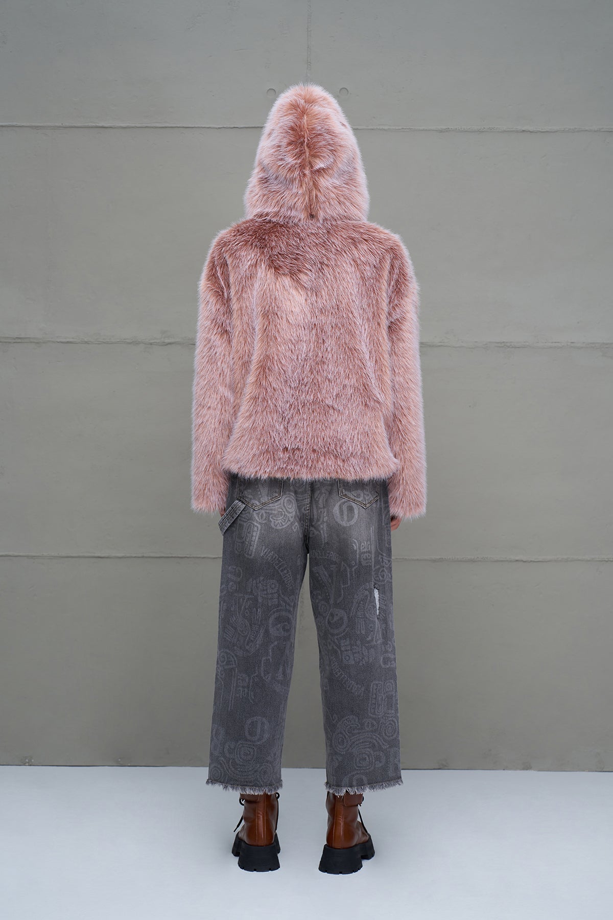 Pink Hooded Oversize Short Coat 18293