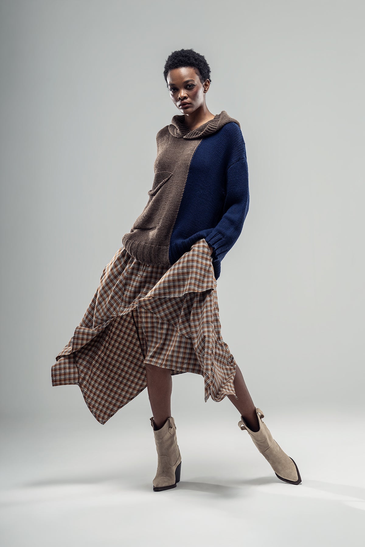 Brown Blue Knit Sweater 20022