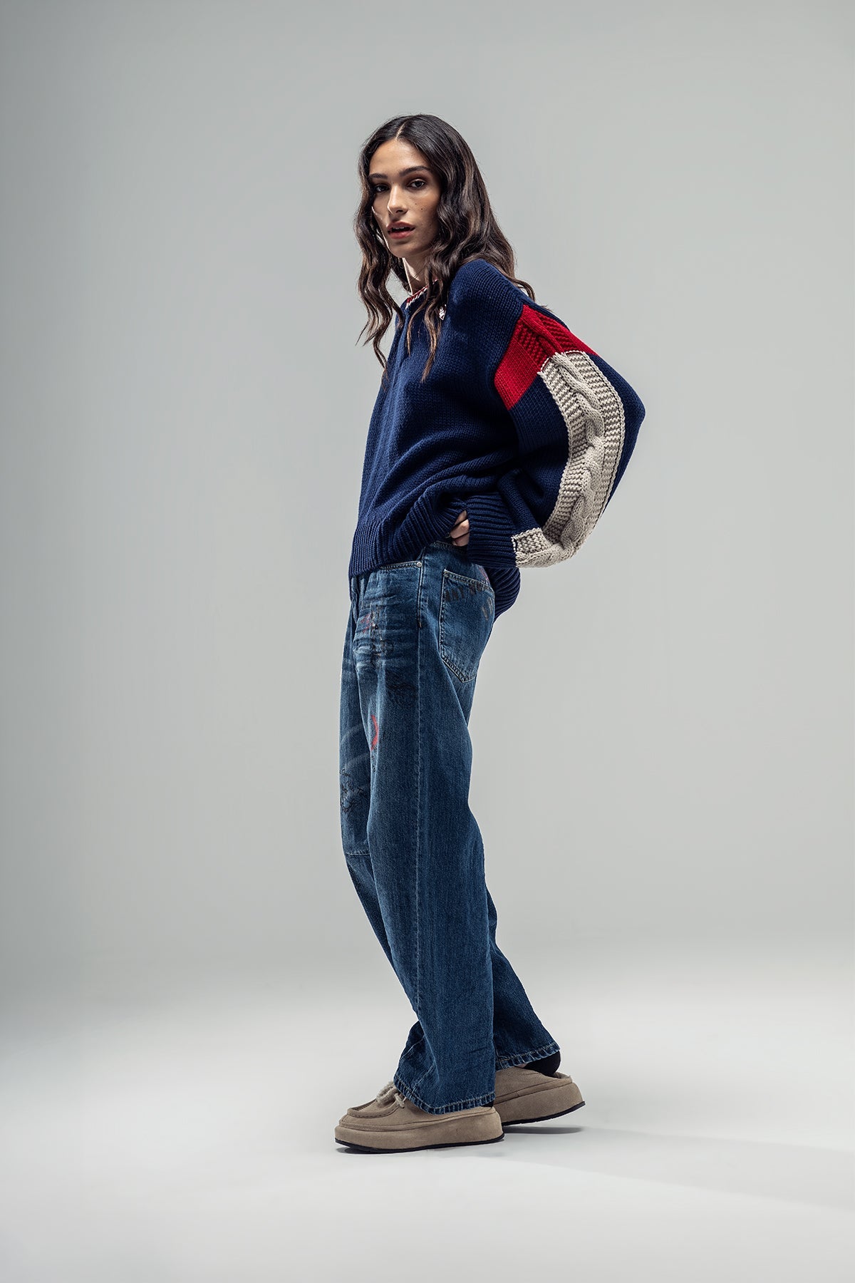 Navy Blue Knit Sweater 20034