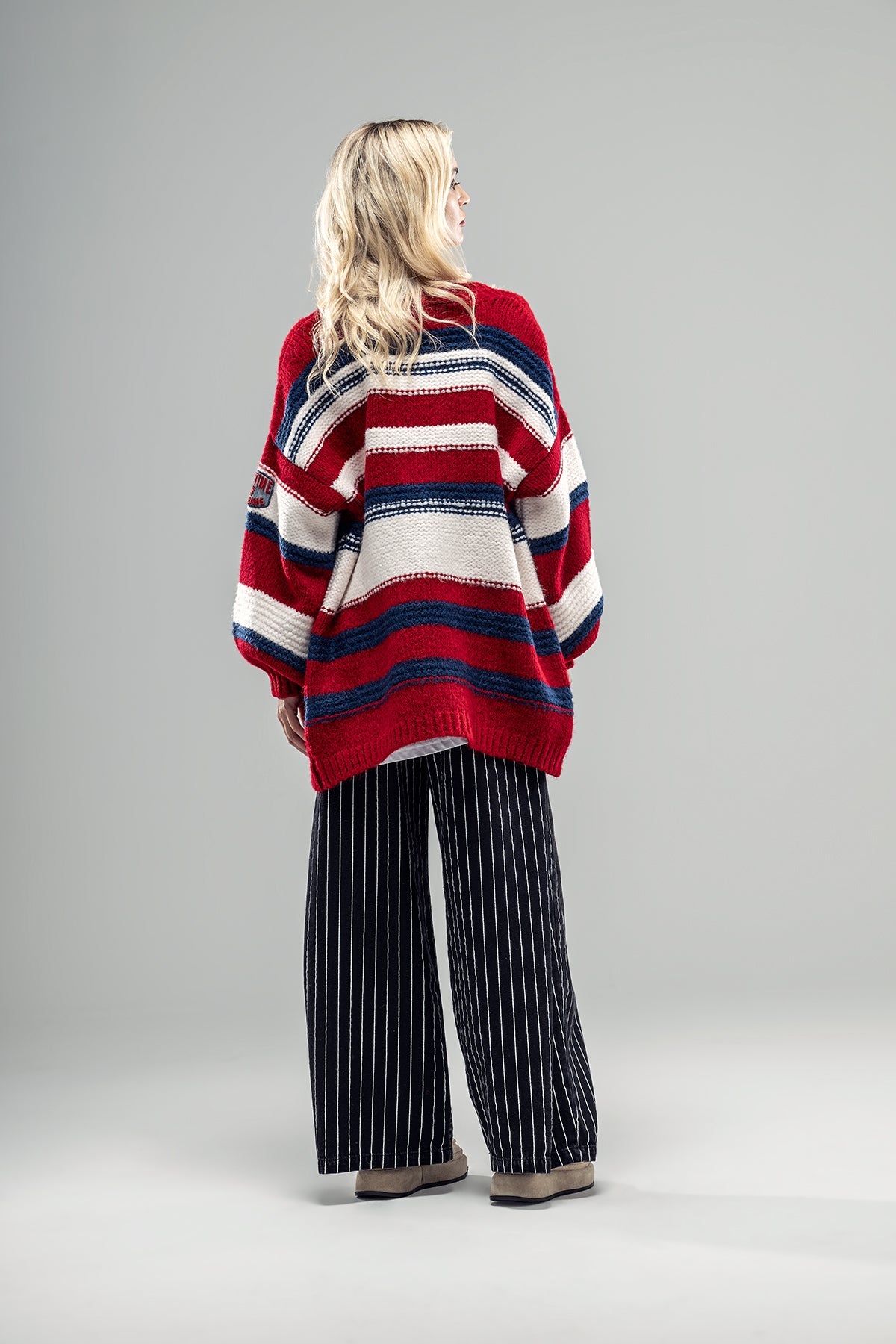 Red Blue Off White Knit Cardigan 20035