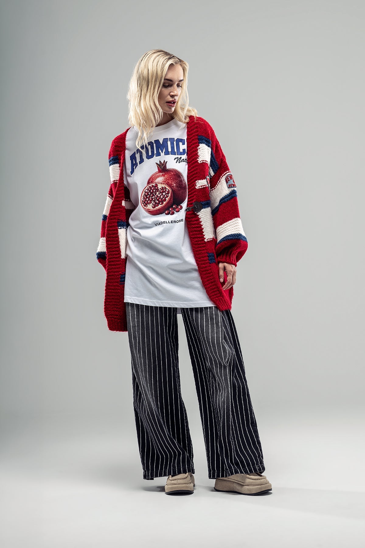 Red Blue Off White Knit Cardigan 20035