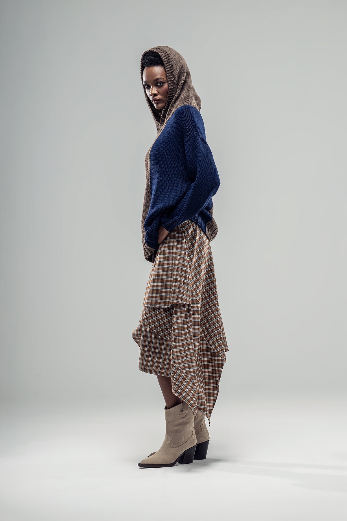 Camel Brown Grey Skirt 20159