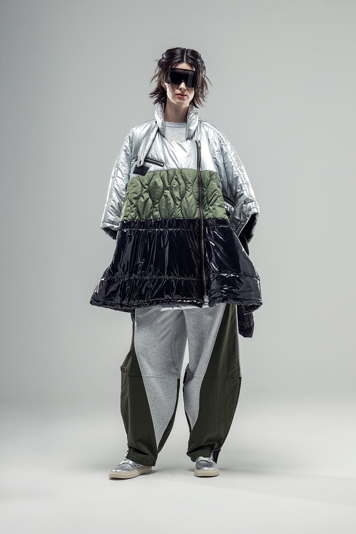 Silver Khaki Black Poncho 20239