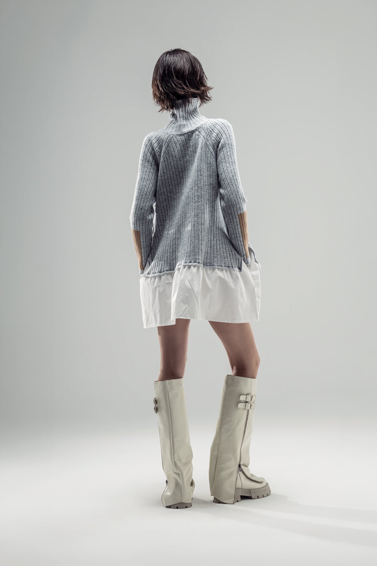 Grey Melange White Knit Sweater 20322