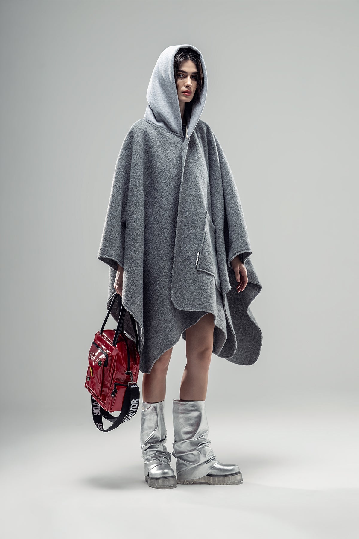 Grey Melange Poncho 20327