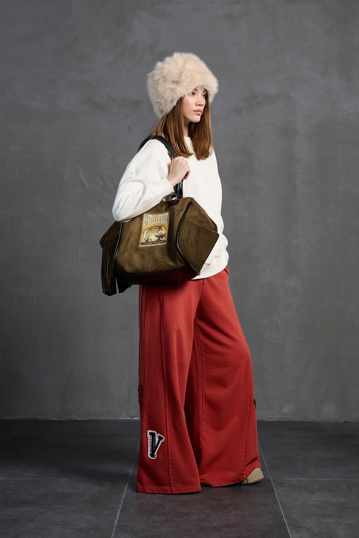 Brown Fringed Faux Suede Shoulder Bag Willer