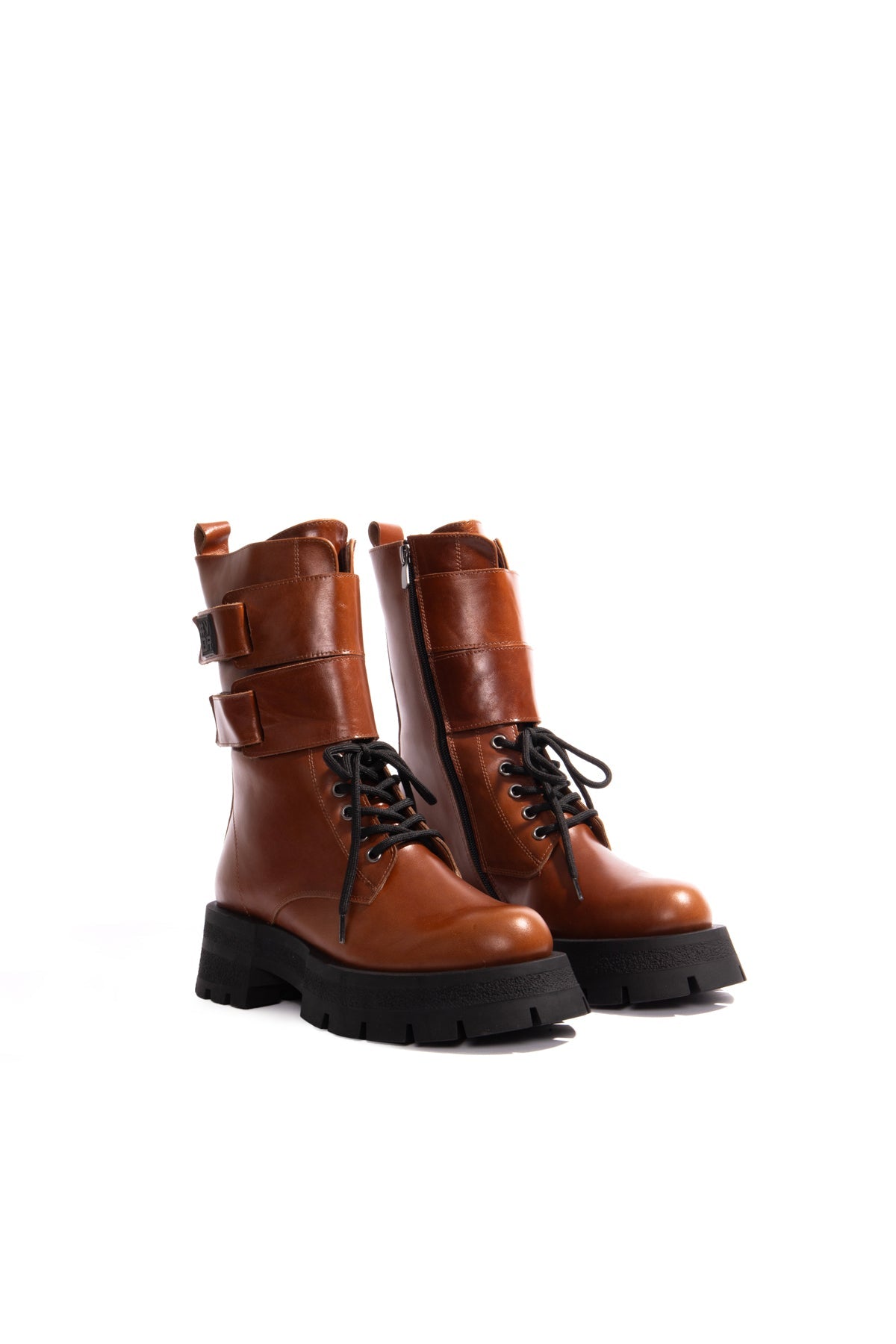 Brown Chunky Sole Leather Boots Boota