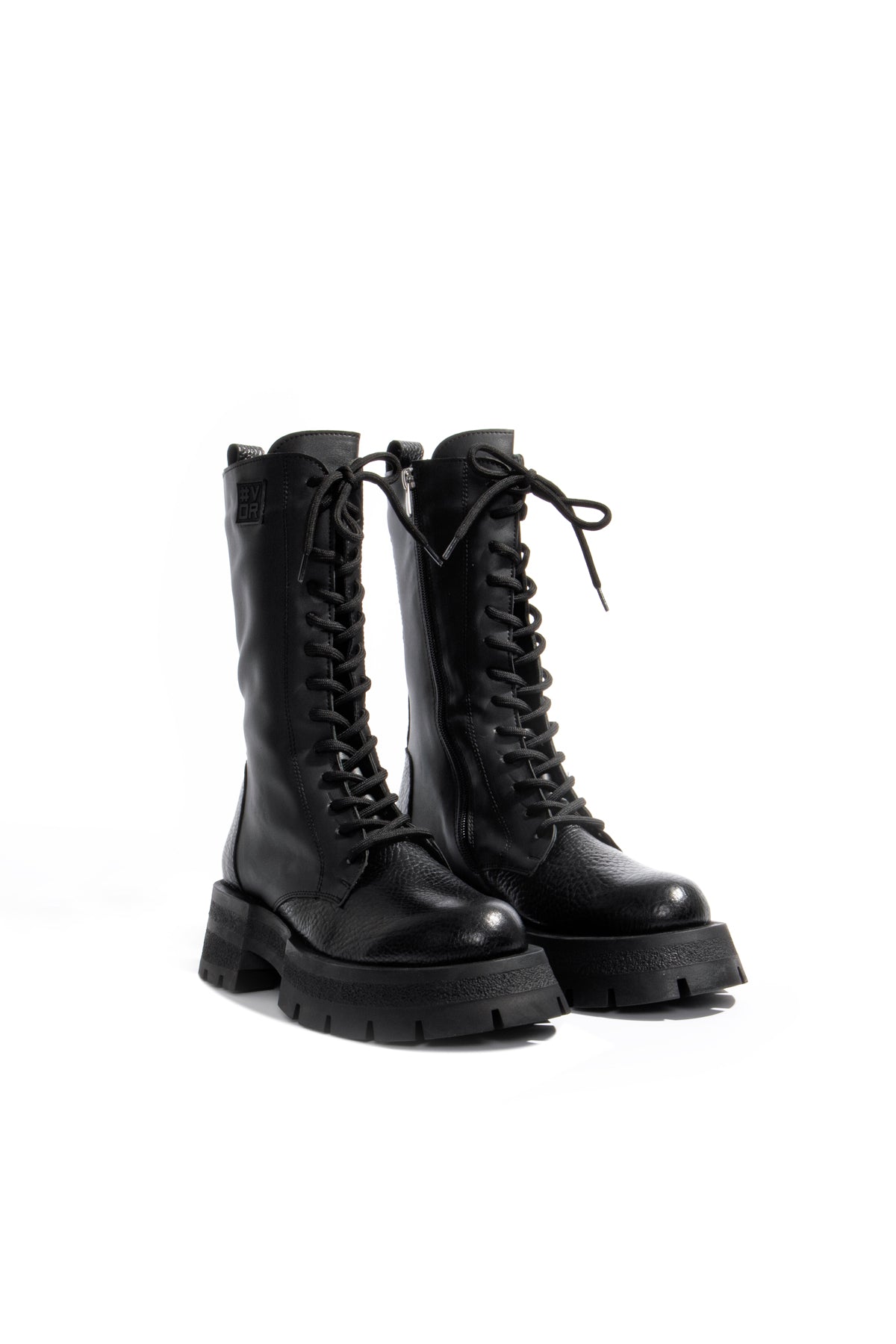 Black Chunky Sole Leather Combat Boots Genny
