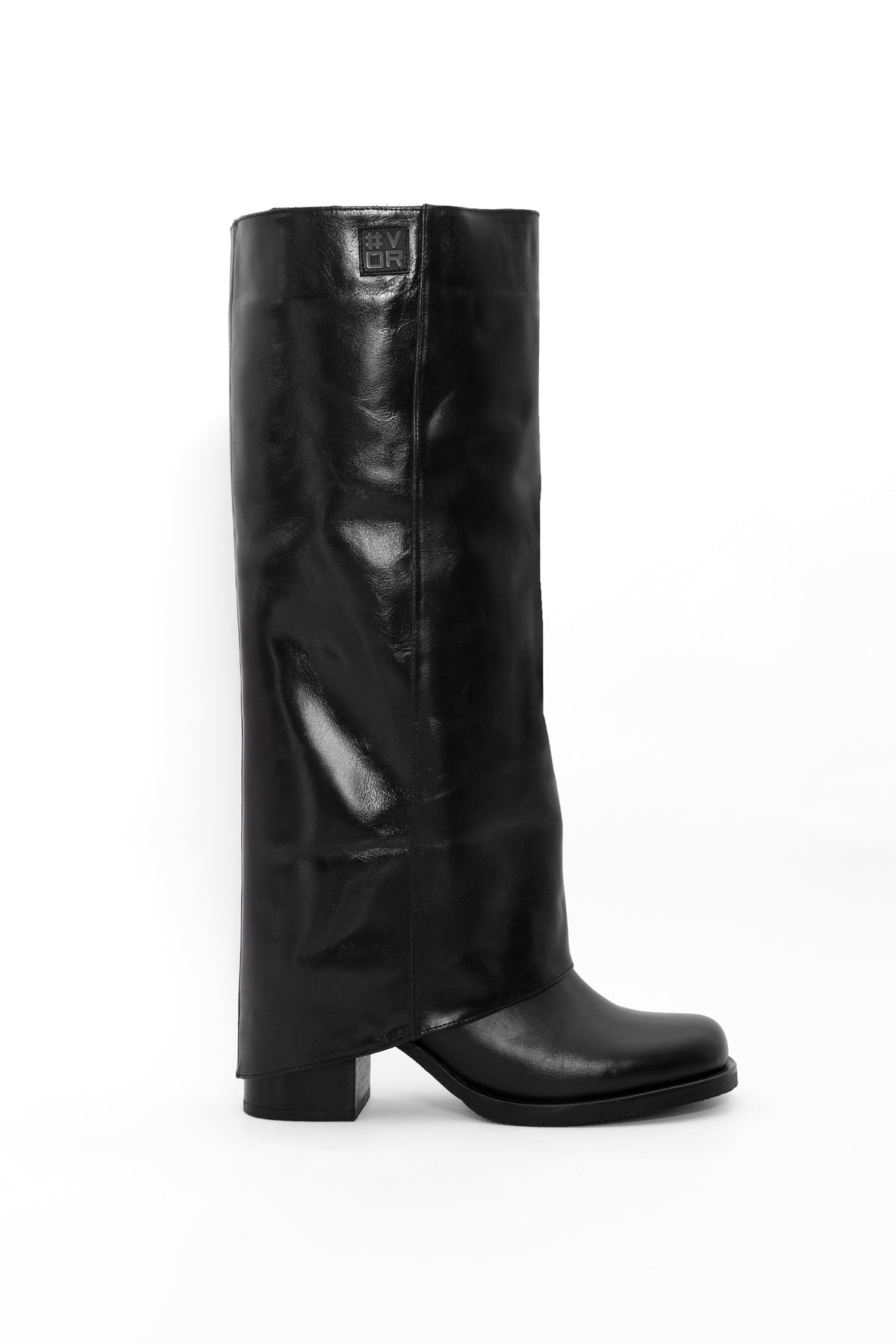 Black Chunky Heeled Leather Boots Pegaso