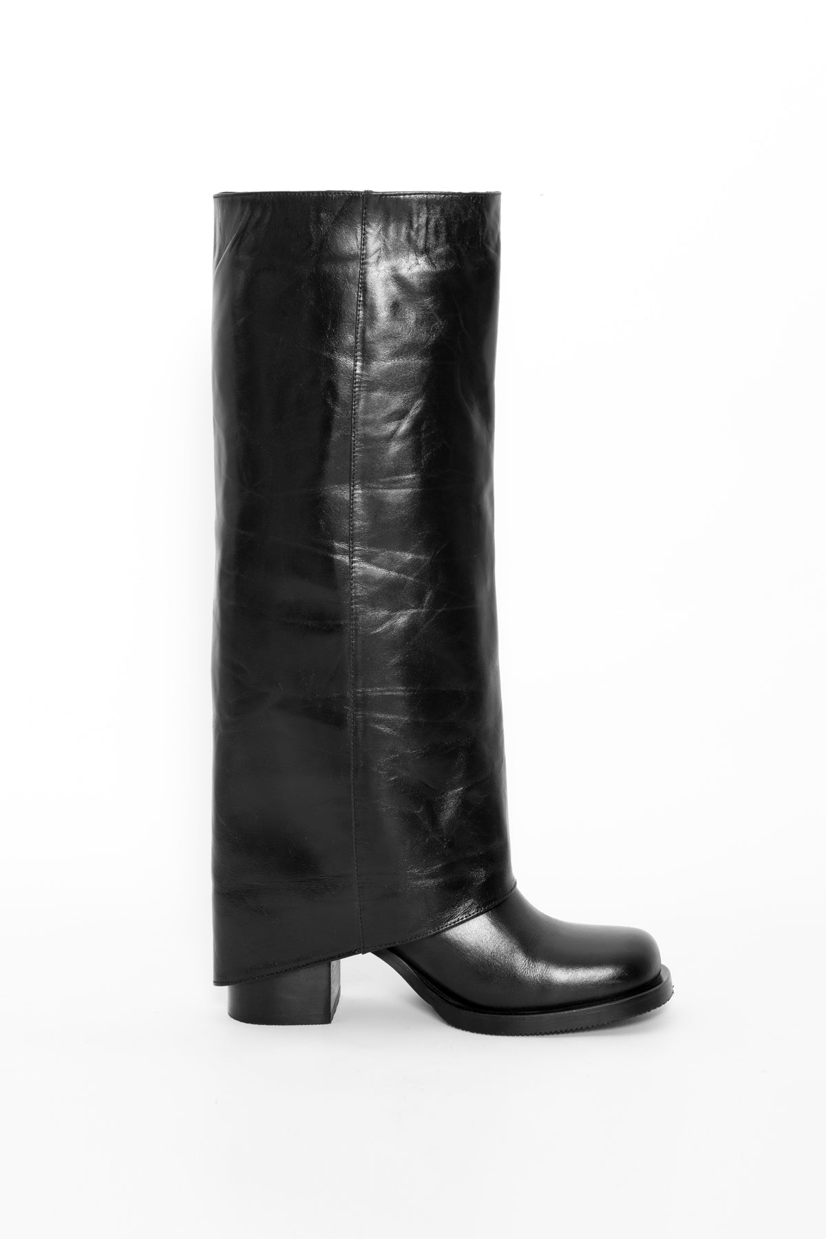 Black Chunky Heeled Leather Boots Pegaso