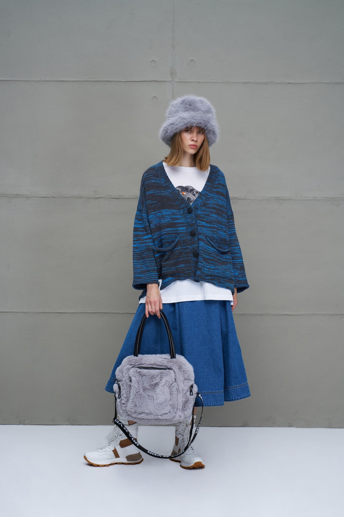 Grey Faux Fur Shoulder Tote Bag Porto20