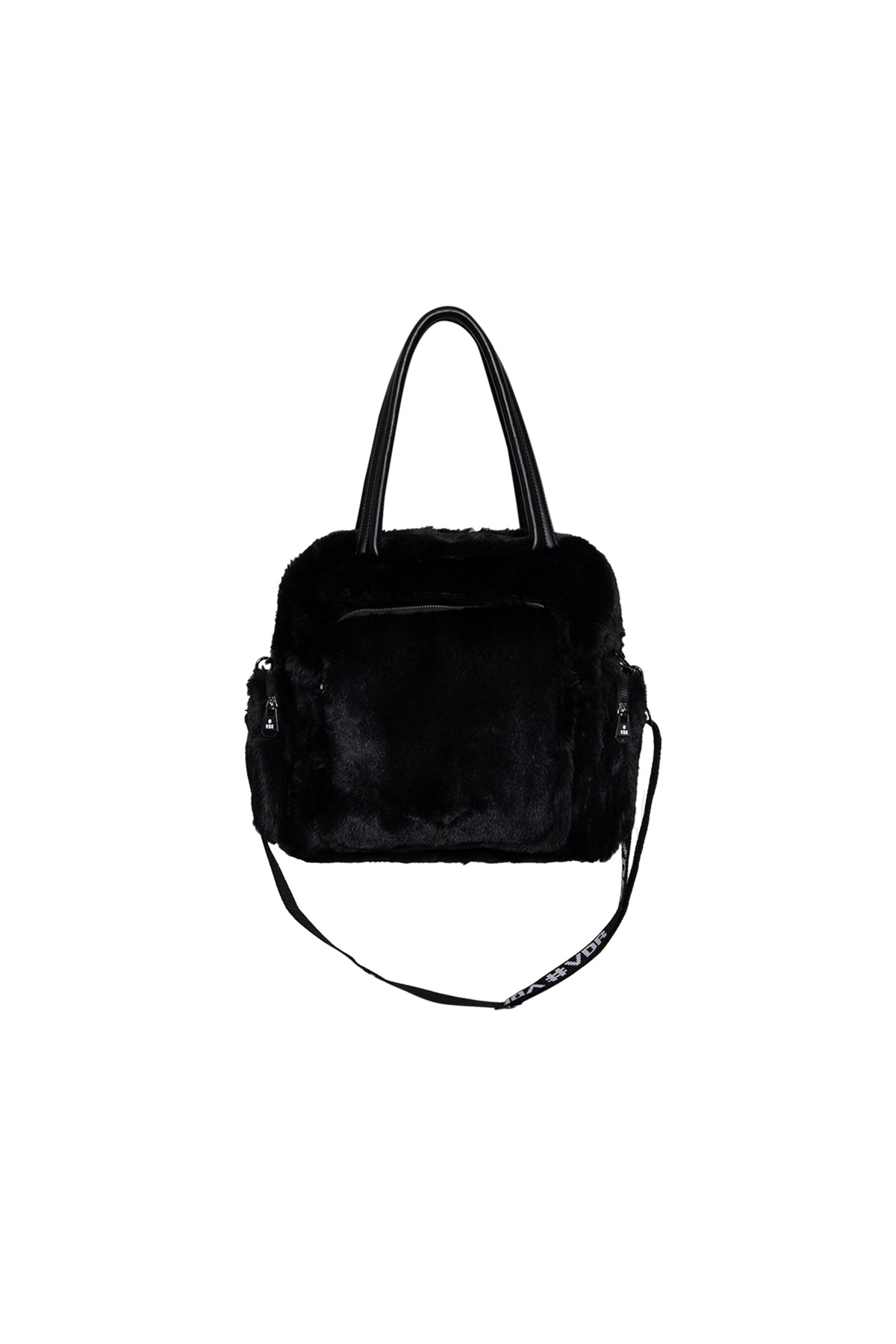 Black Faux Fur Shoulder Tote Bag Porto20