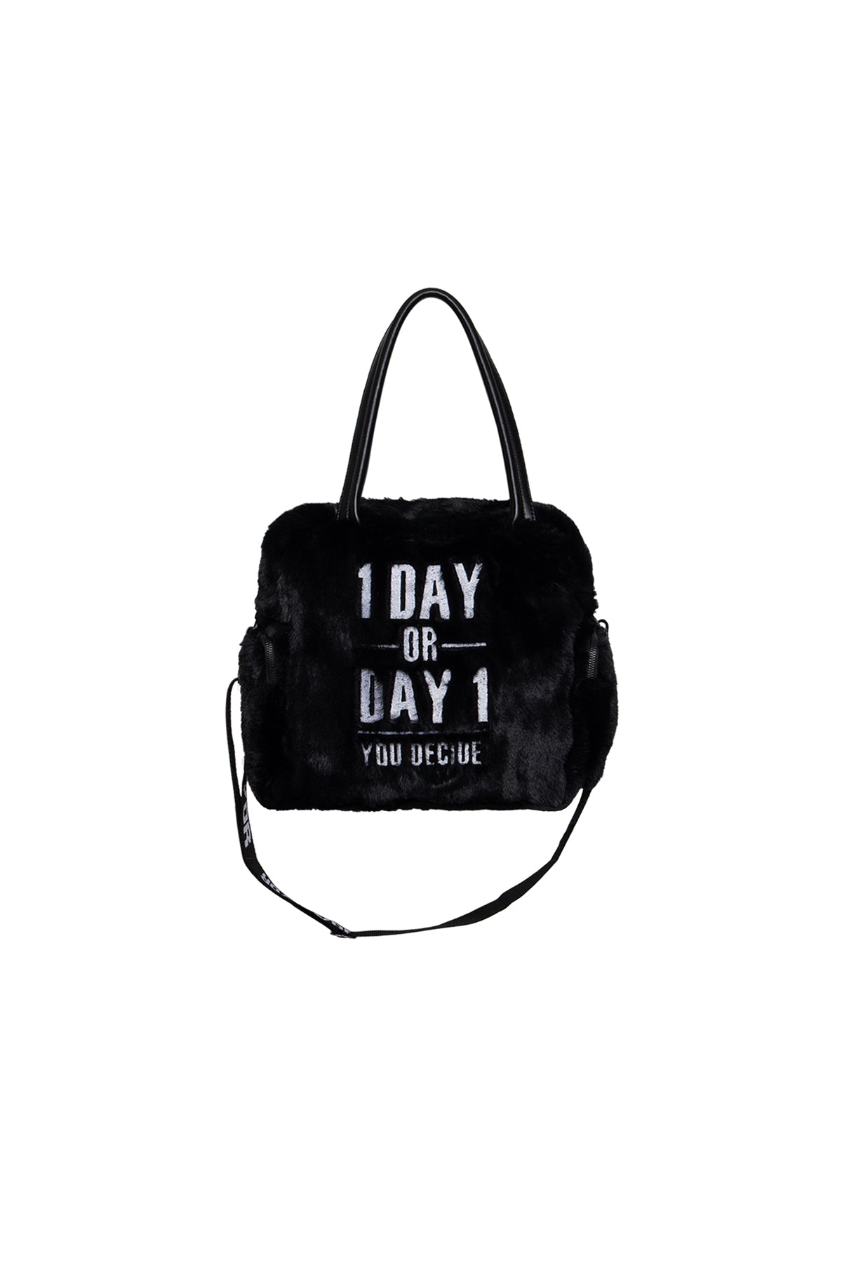 Black Faux Fur Shoulder Tote Bag Porto20