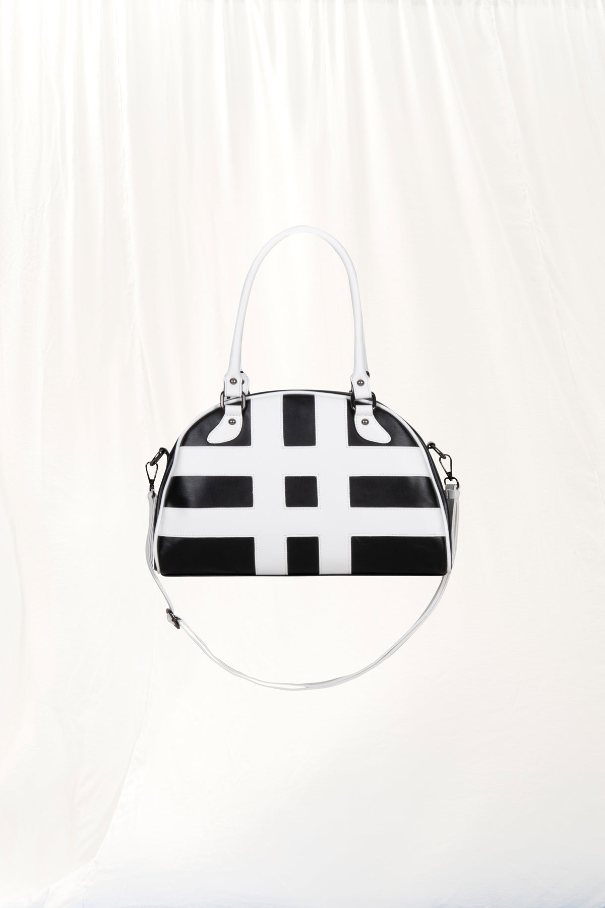 Black White Leather Midi Tote Bag Via1