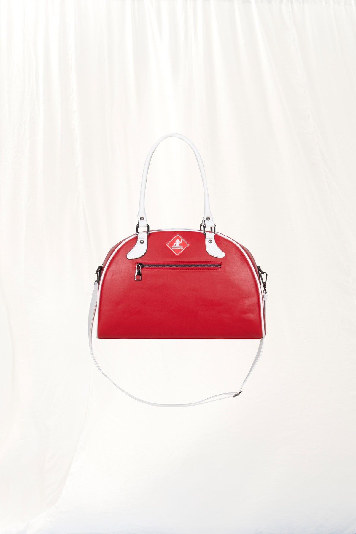 Red White Leather Midi Tote Bag Via1