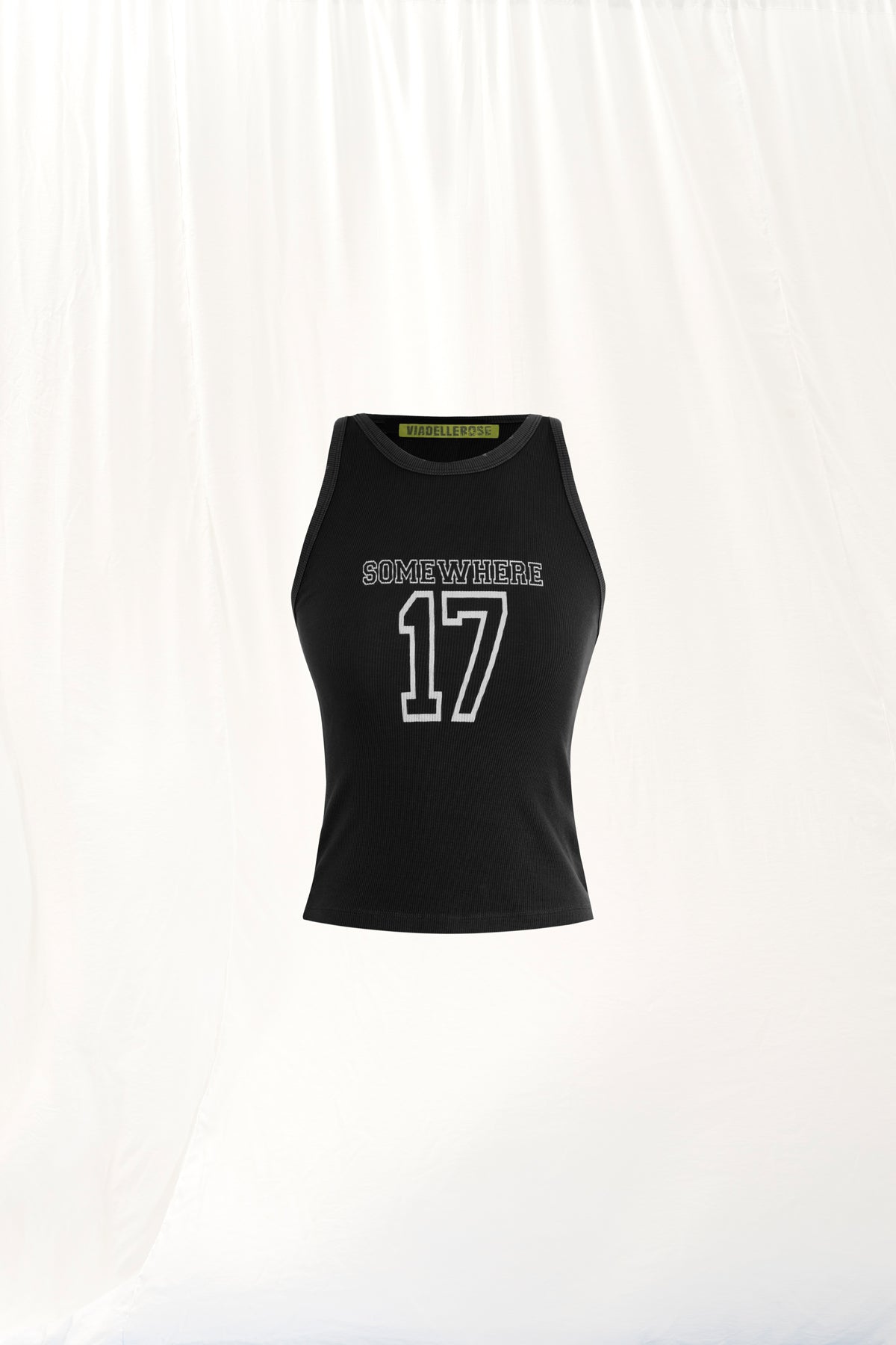 Black Slogan Print Ribbed Tank Top 17016