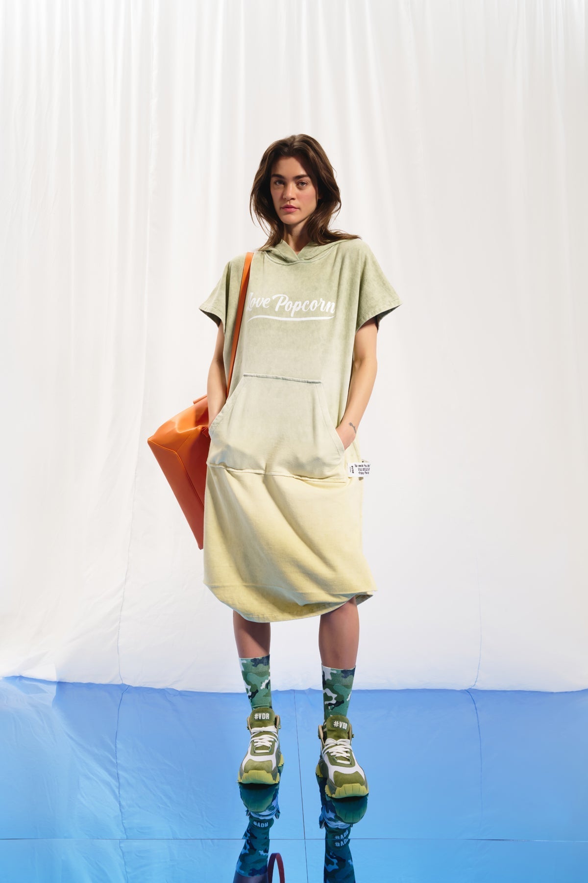 Olive Green Pistachio Hooded Sweatshirt Dress 17051