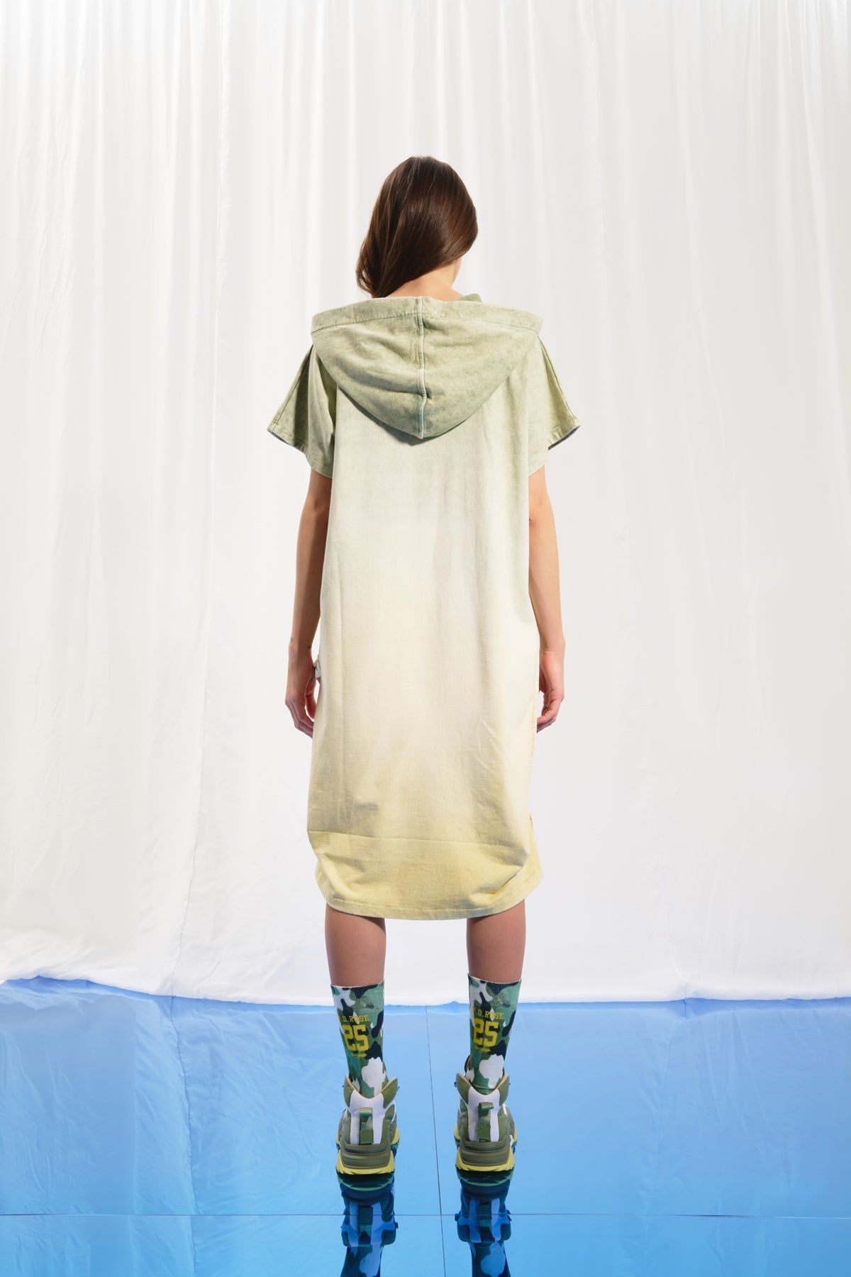 Olive Green Pistachio Hooded Sweatshirt Dress 17051