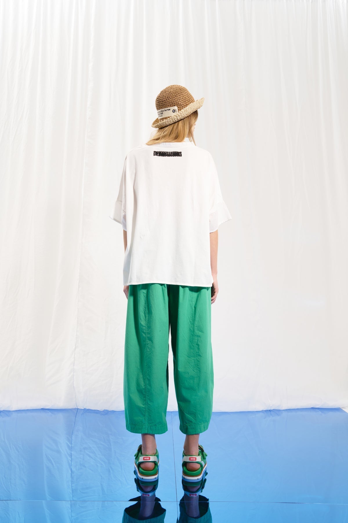 Green Poplin Baggy Trousers 17107