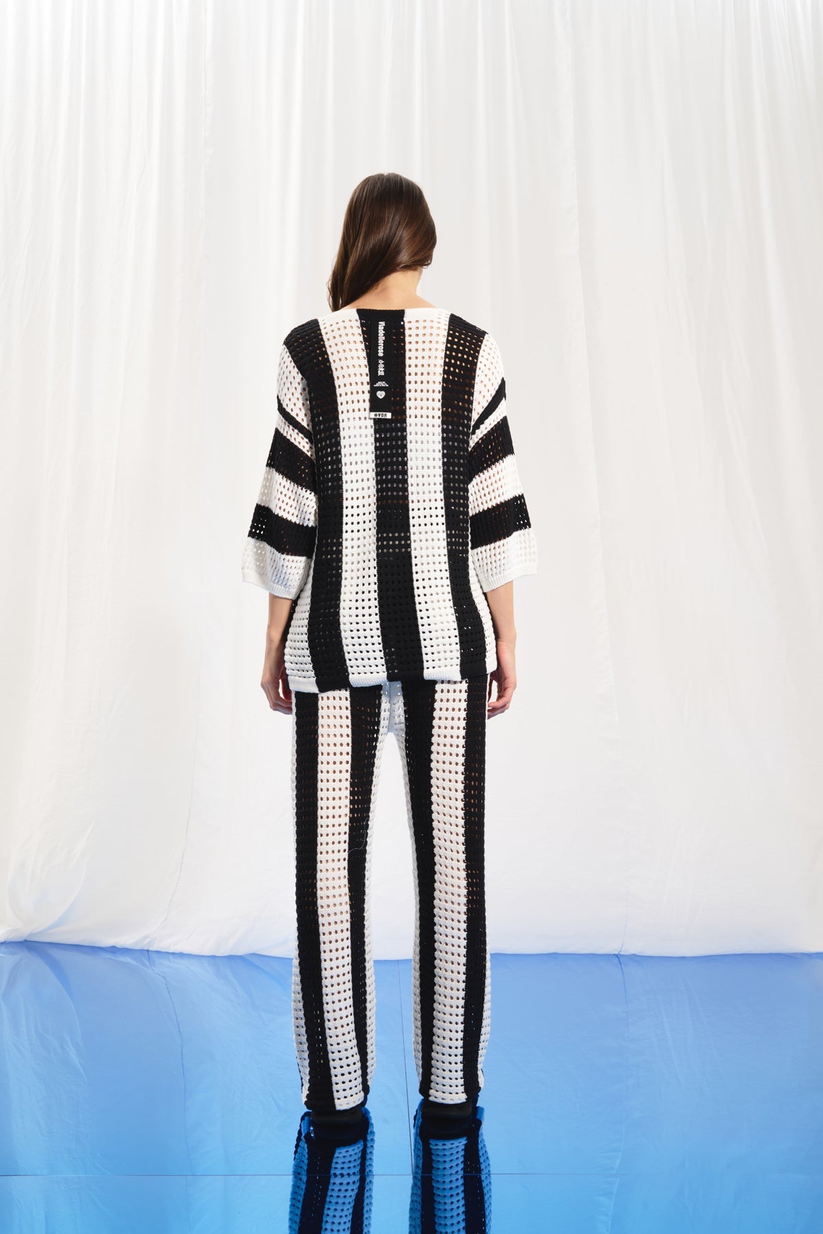 Black Off White Contrast Knit Trousers 17173