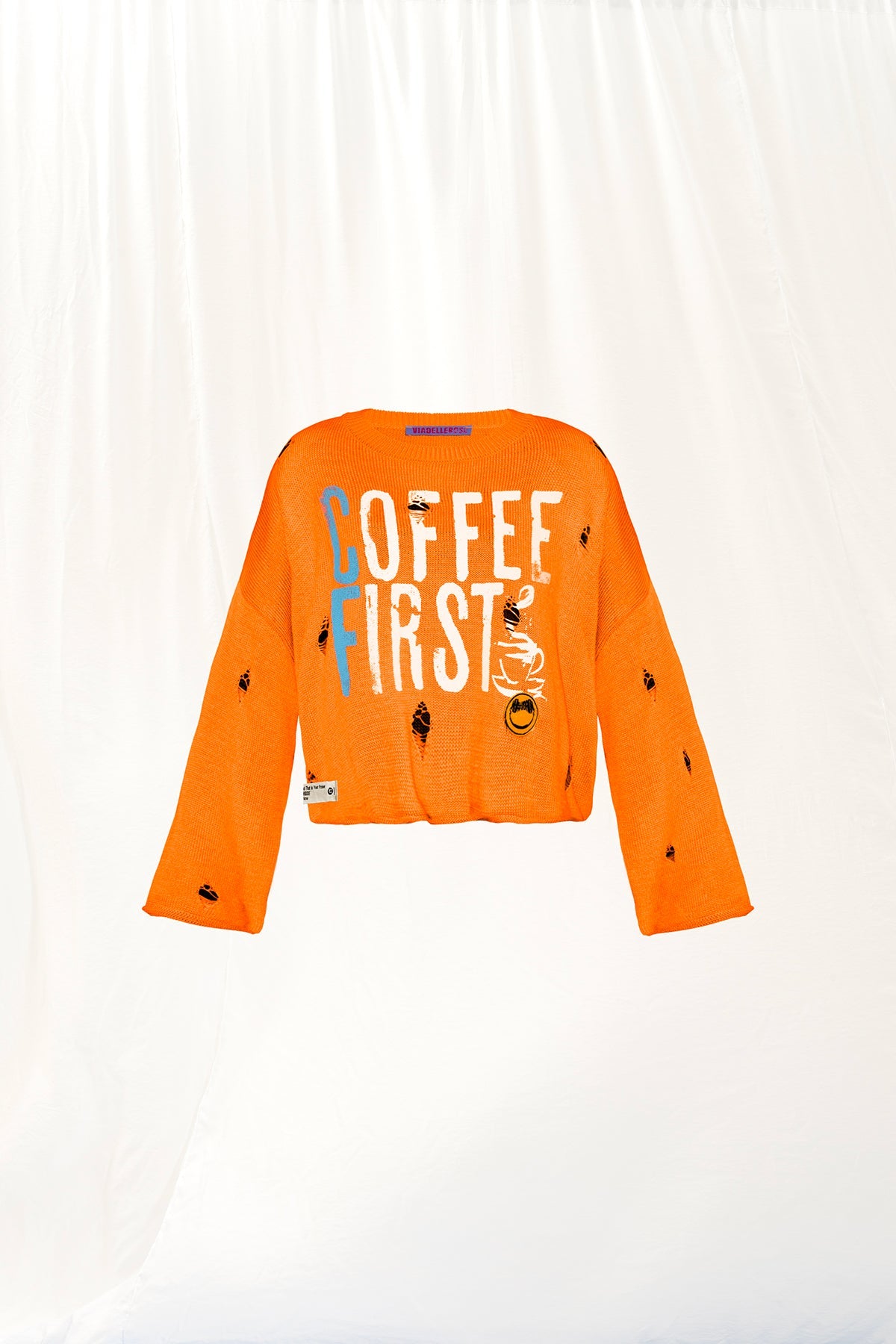Neon Orange Slogan Print Knit Sweater 17181