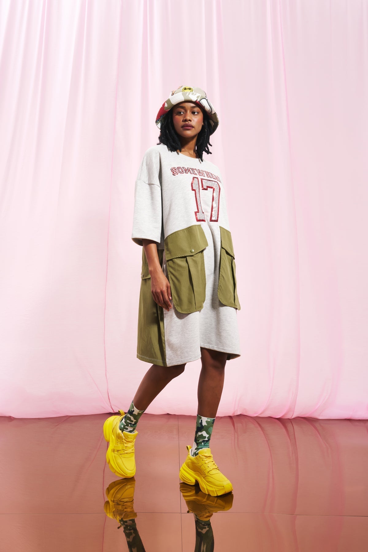 Grey Melange Olive Green Sweatshirt Dress 17190