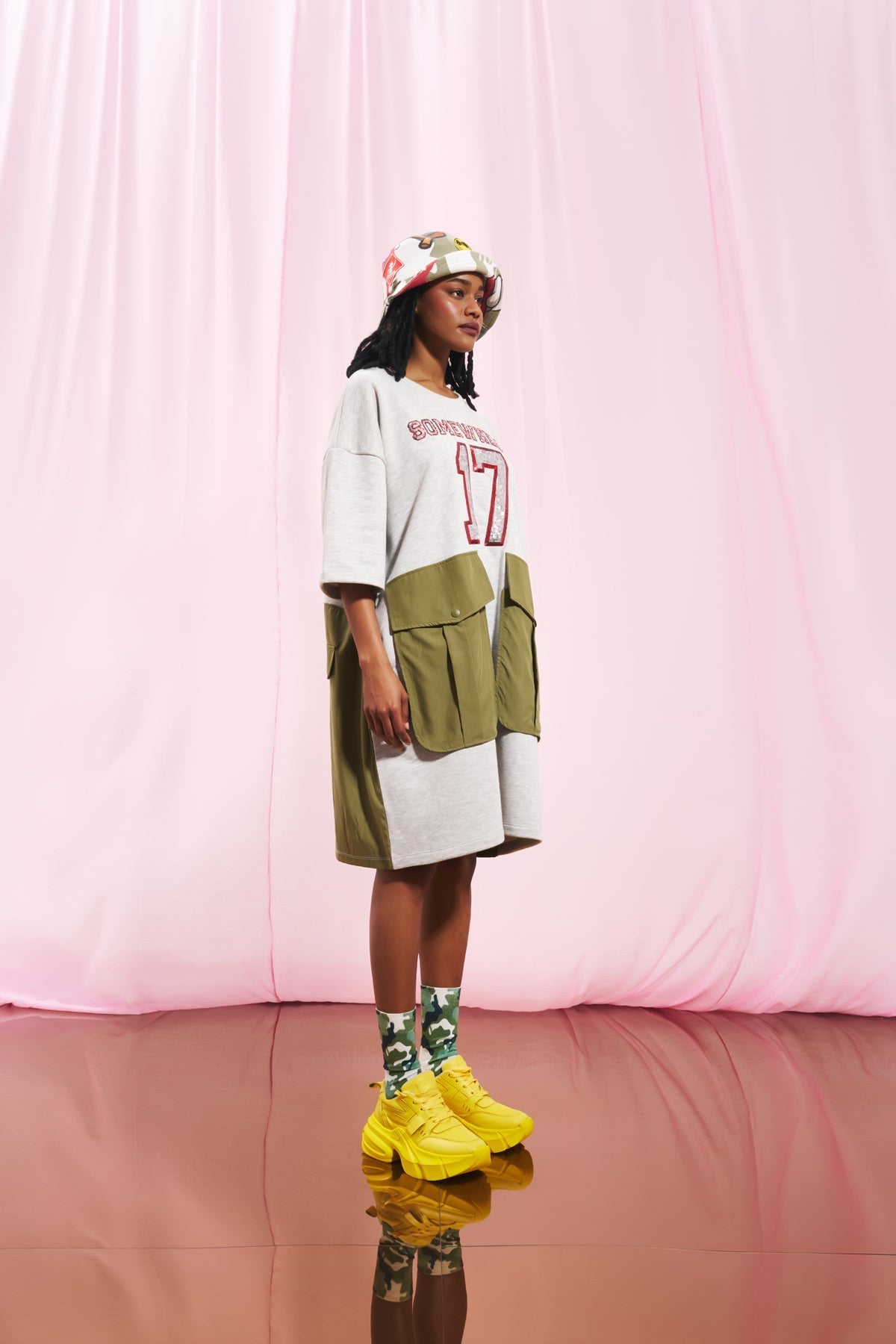 Grey Melange Olive Green Sweatshirt Dress 17190
