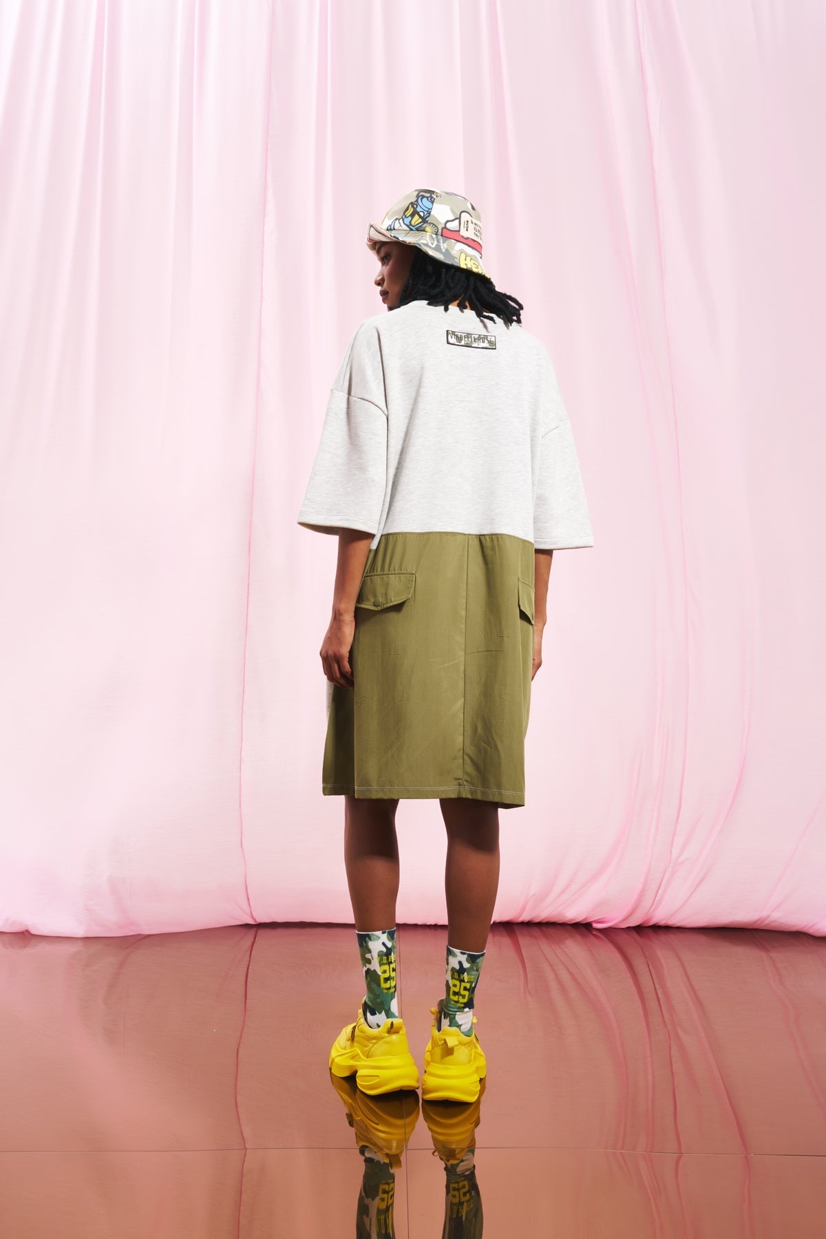 Grey Melange Olive Green Sweatshirt Dress 17190