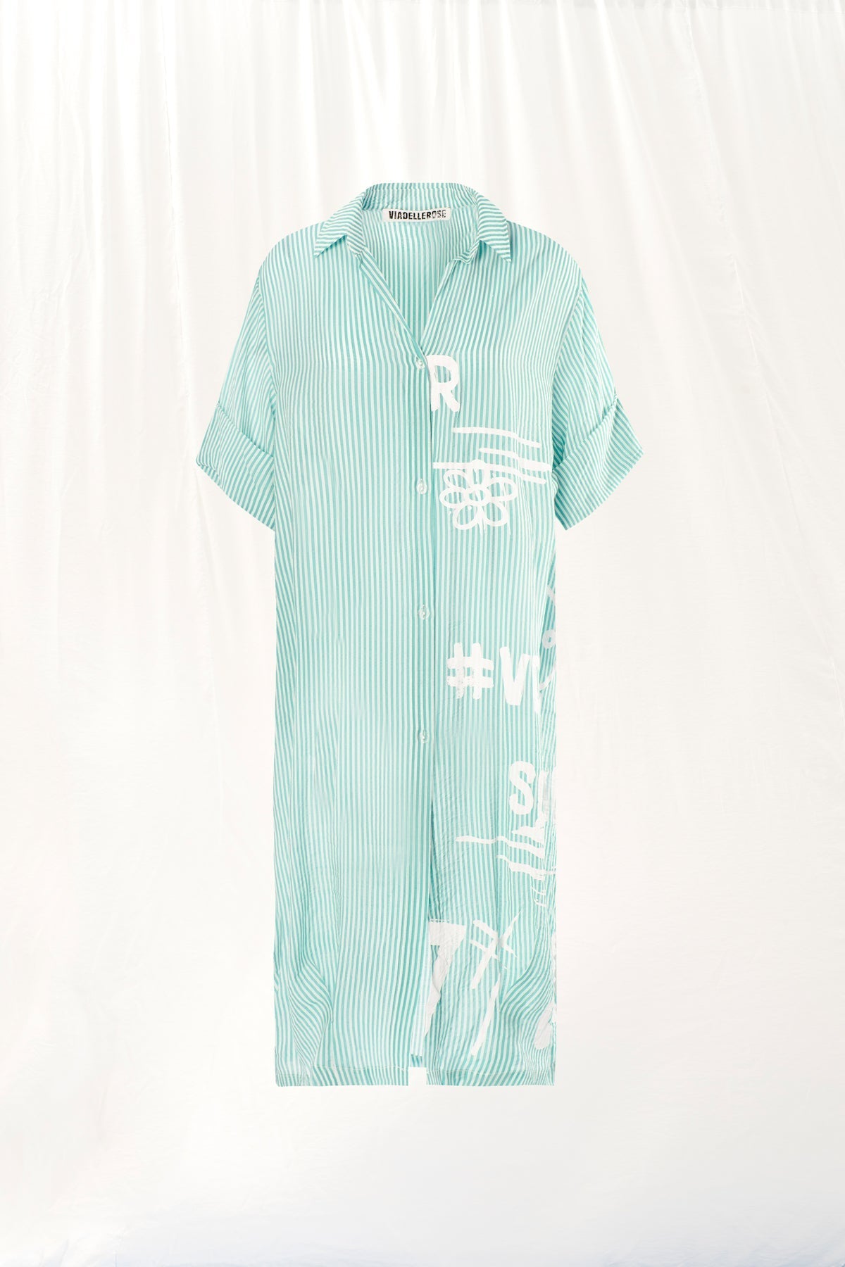 Green White Striped Shirt Dress 17268