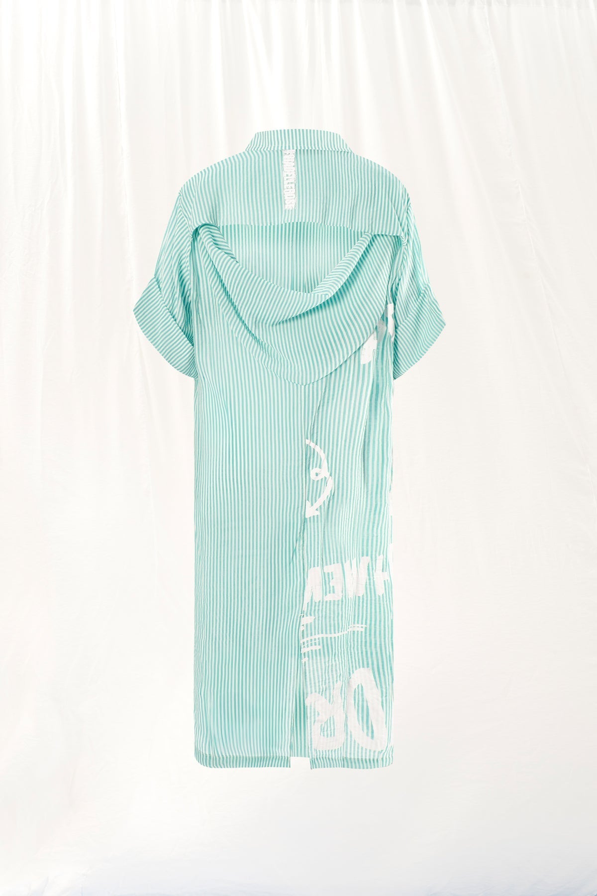 Green White Striped Shirt Dress 17268