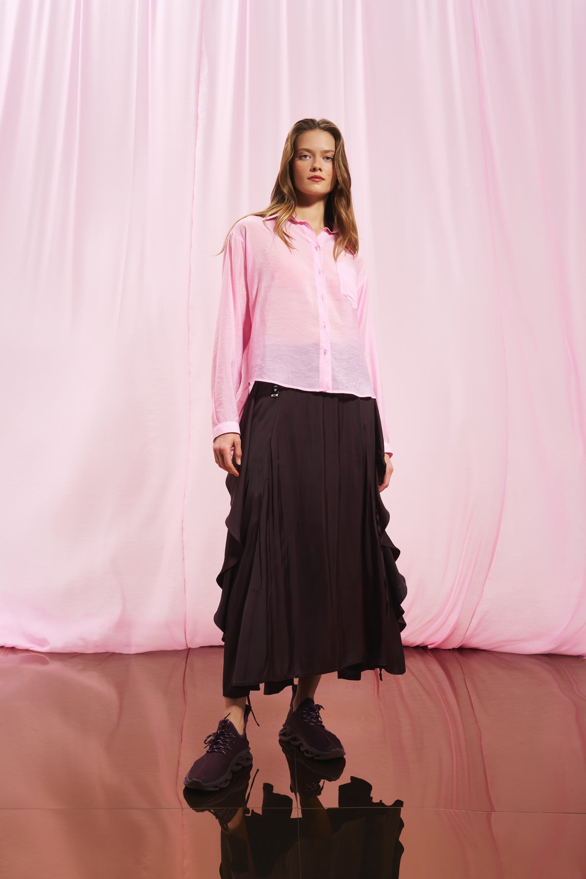 Burgundy Satin Midi Skirt 17285